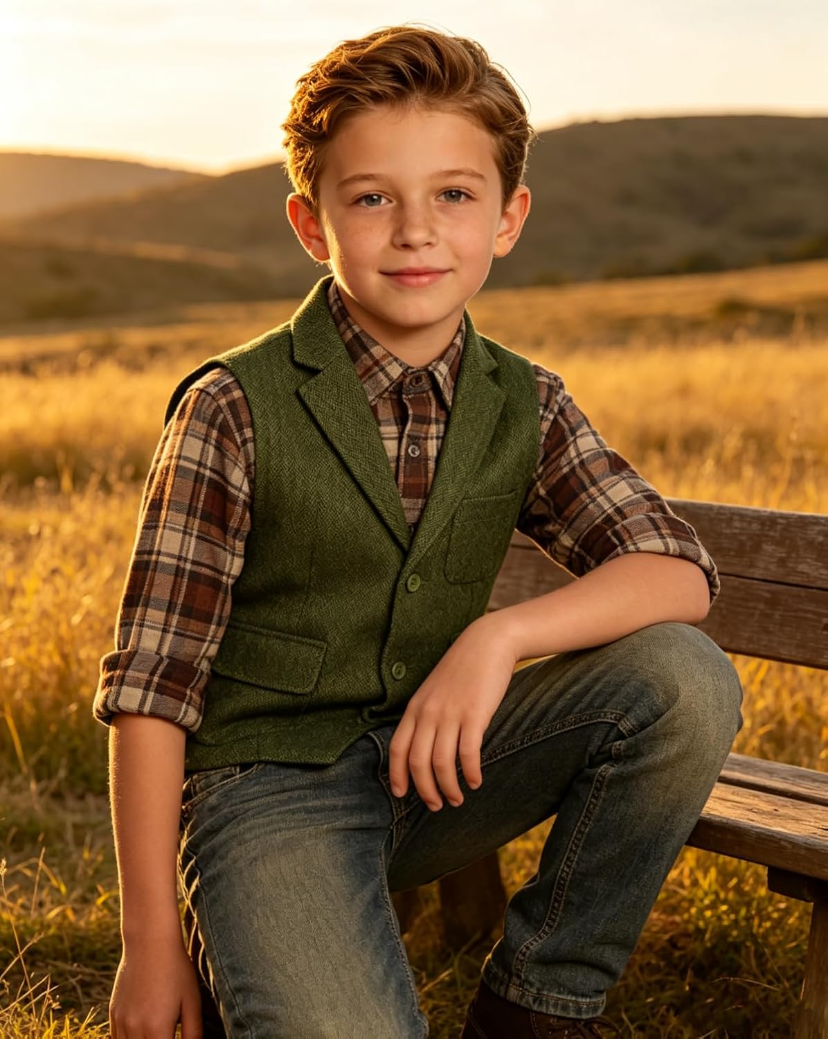 Bakerbear Boys Classic Tweed Vest for Kids Casual Retro Western Waistcoat