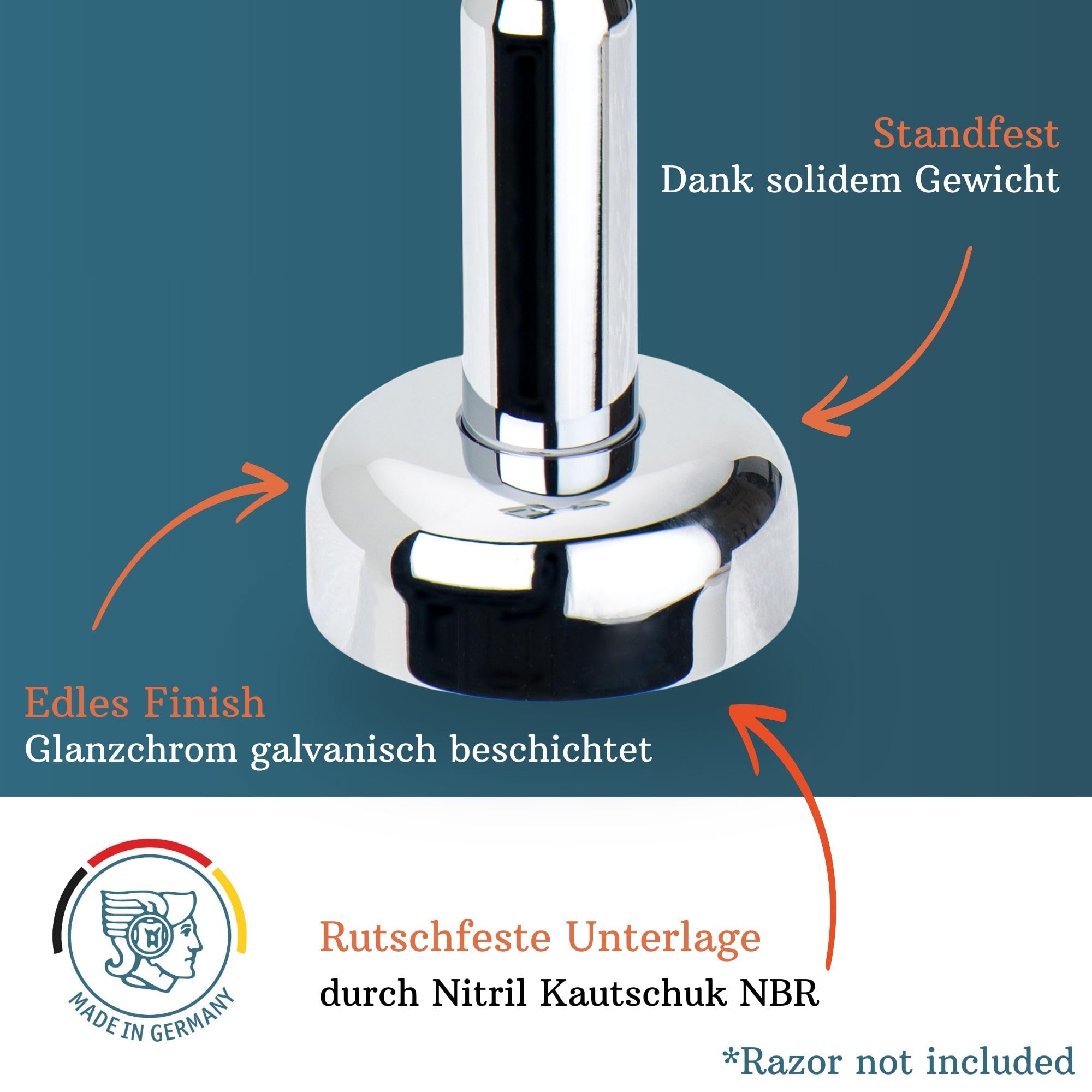 MERKUR Supporto per rasoio cromato lucido 4007 | antiscivolo | adatto per il rasoio Futur 701 | Made in Germany