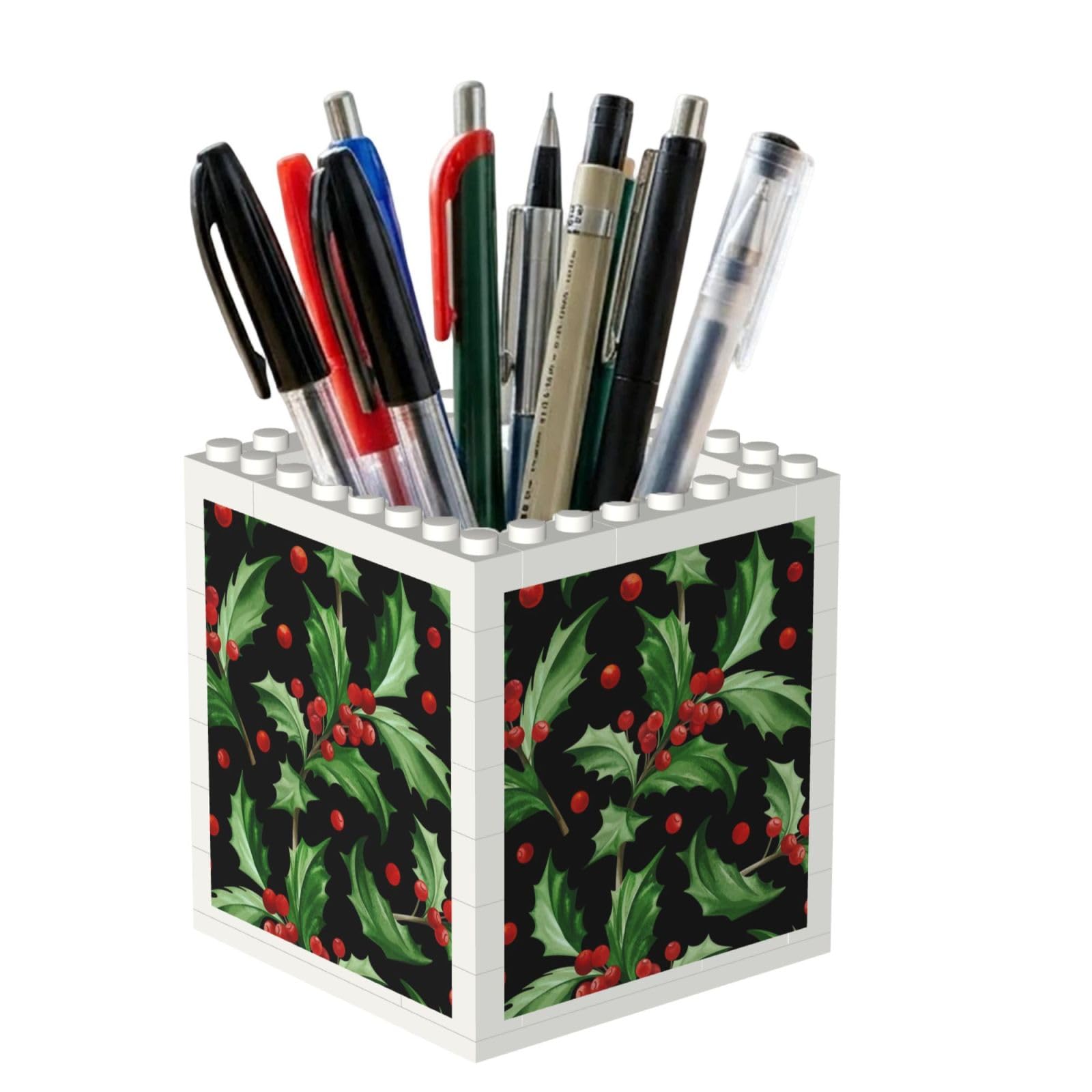 Poadnly Merry Christmas Holly, Pen Pot Pencil Holder for Office Home School, Compact Desk Organiser for Office Stationery