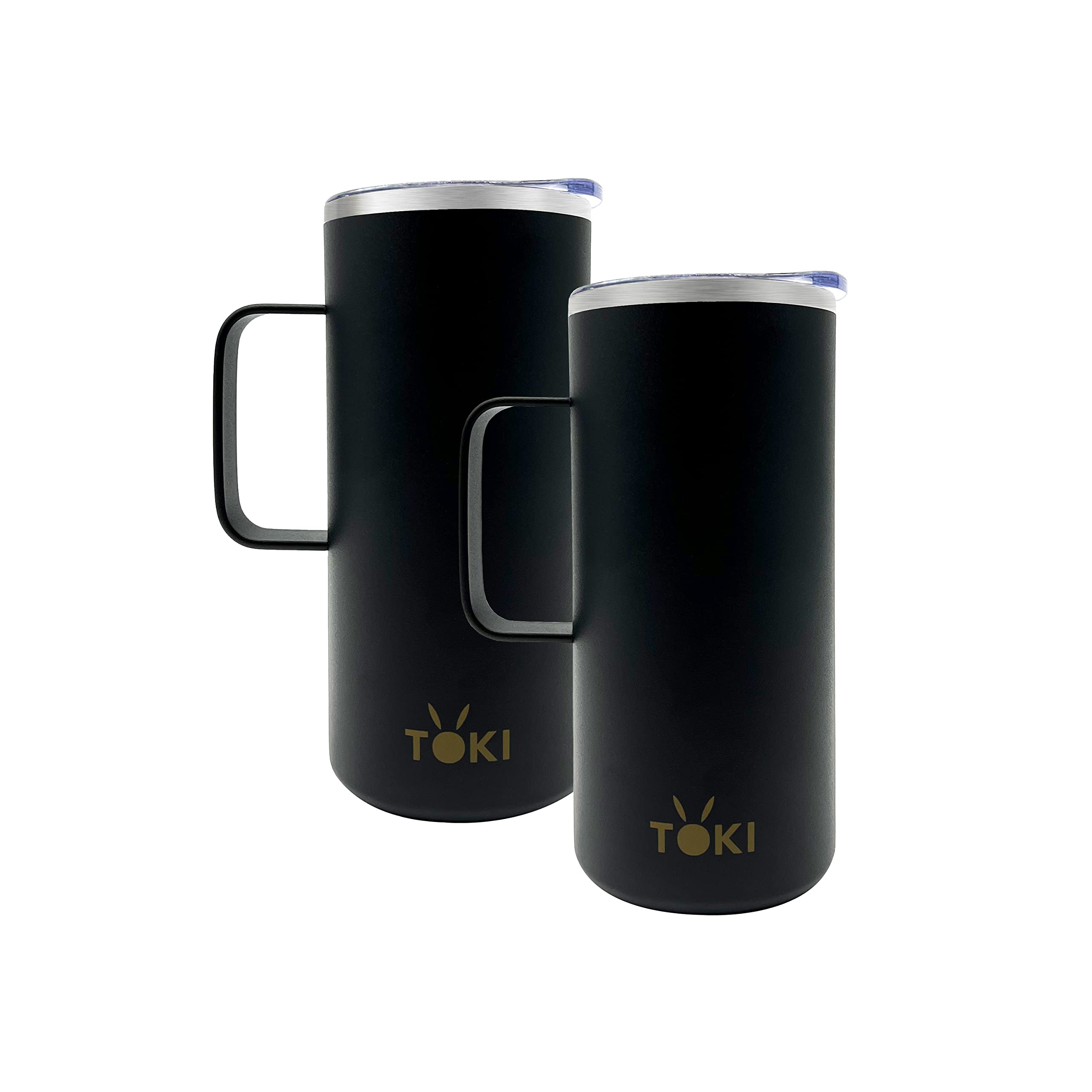 2 Count TOKI Insulated Coffee Mug with Handle, Double Wall Stainless Steel Coffee Tumbler 18 oz, Reusable Travel Thermal Cup(Black,2)