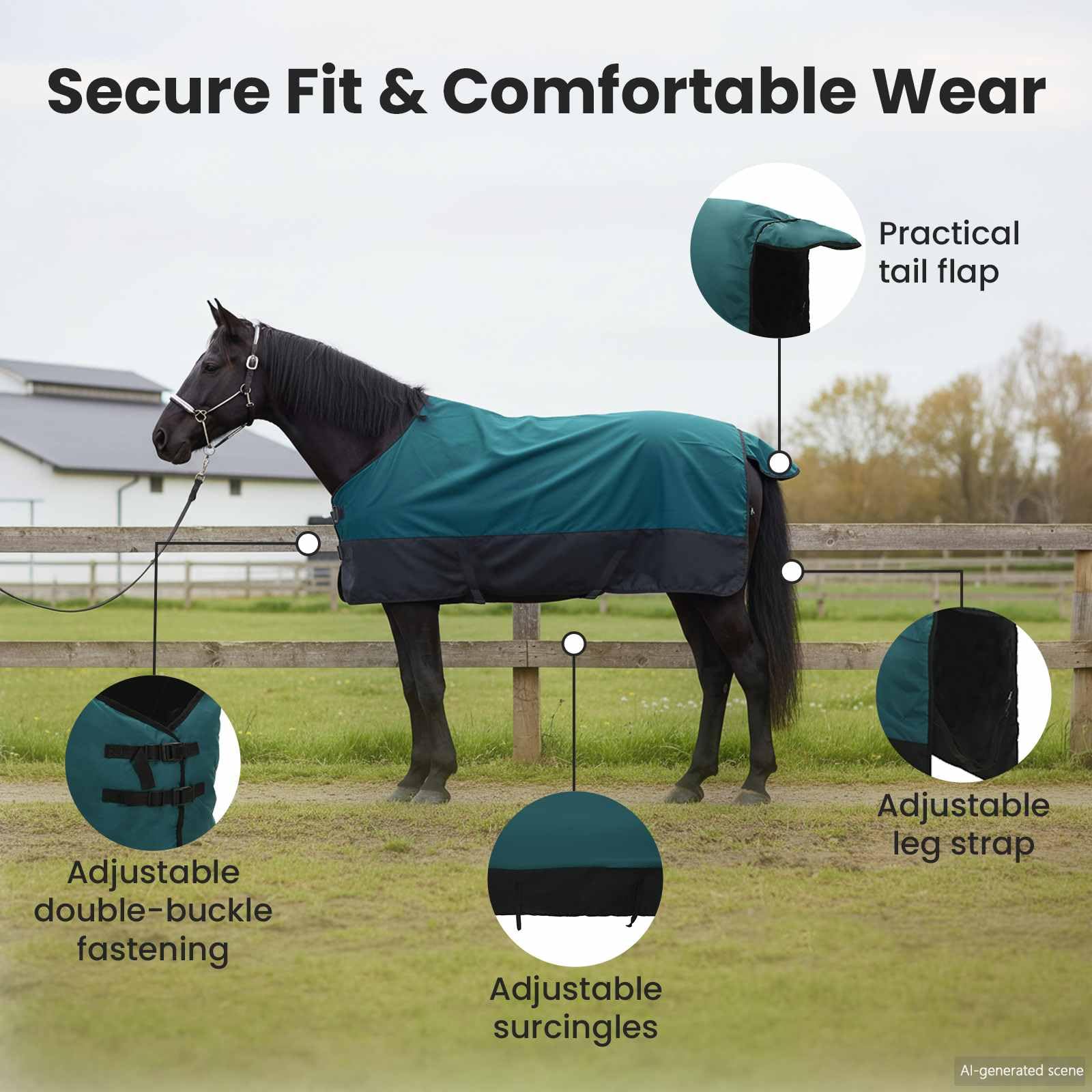 vidaXL Manta para Caballo Verde Oscuro y Negro 145 cm Poliéster, Manta Ecuestre Moderna, Cubierta de Invierno, Impermeable, Lavable, Caliente para tu Caballo