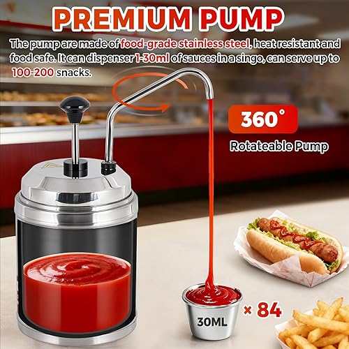 Miniatura 2 de Dispensador de queso Nacho con bomba de acero inoxidable, calentador de queso de 2.6 cuartos de galón, dispensador de bomba de queso caliente de