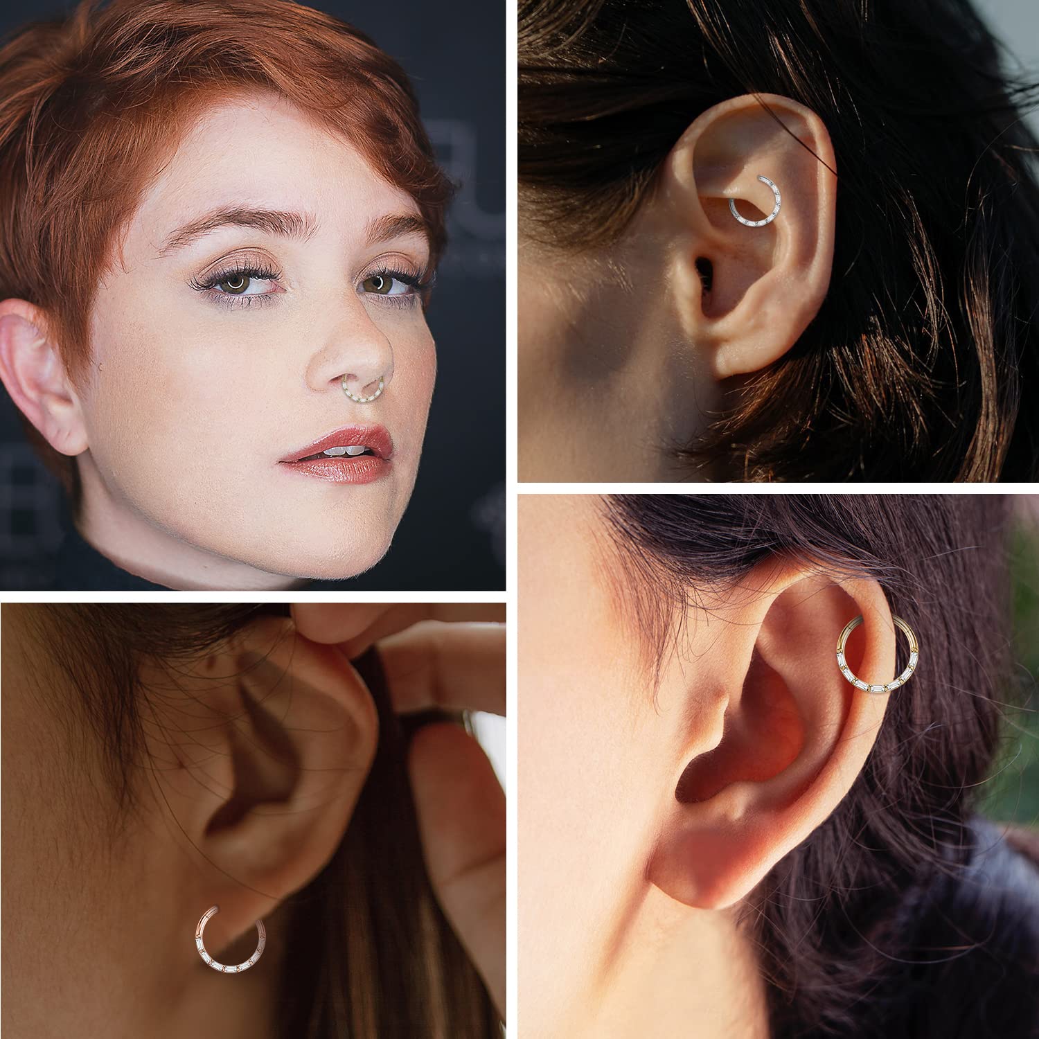 AROWRO 18G 16G 14G Nose Hoop Ring Septum Clicker Earrings CZ Opal Cartilage Conch Helix Tragus Hoop Earrings Daith Piercing Jewelry 316L Surgical Steel — view 4