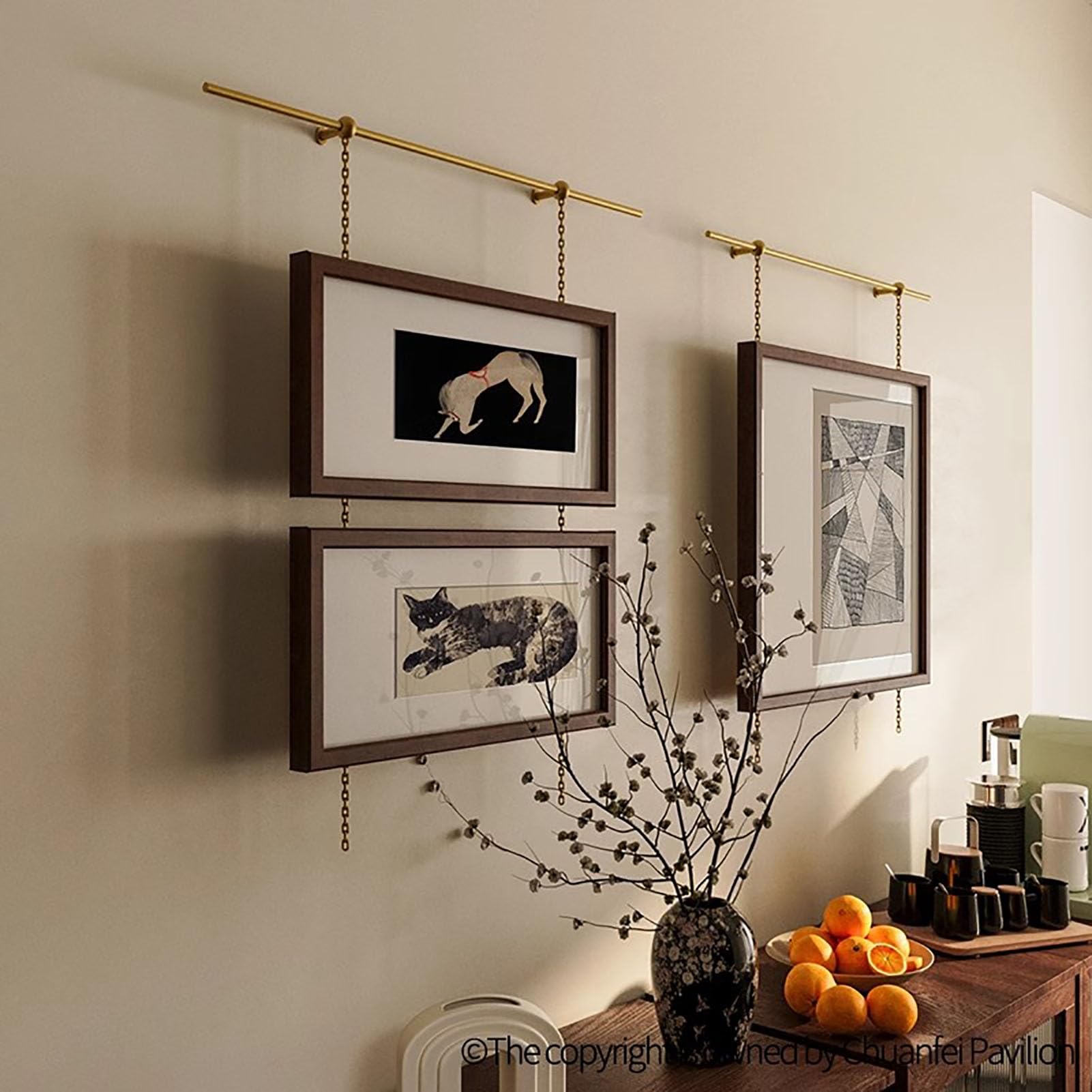 Colgar Cuadros Kit de Alambre de Latón para Colgar Cuadros/riel de Galería | Colgadores de Estilo Francés para Decoración de Pared, Barra de Suspensión para Marcos de Fotos de 120, 140, 150, 160 y 220cm