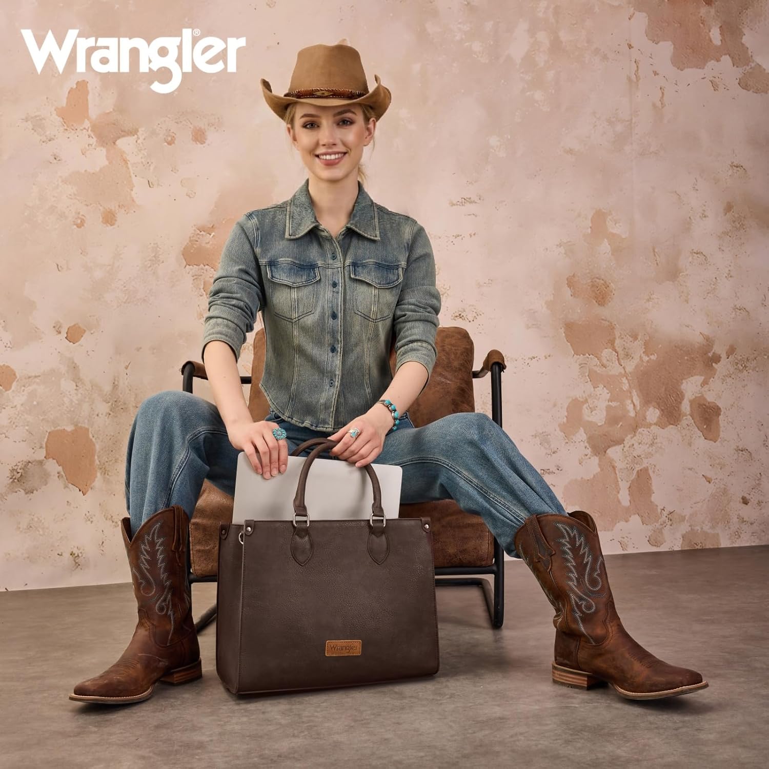 Montana West X Wrangler Large Tote Bag for Women, Western Purse Work Shoulder Handbag with Crossbody Strap - Image 2