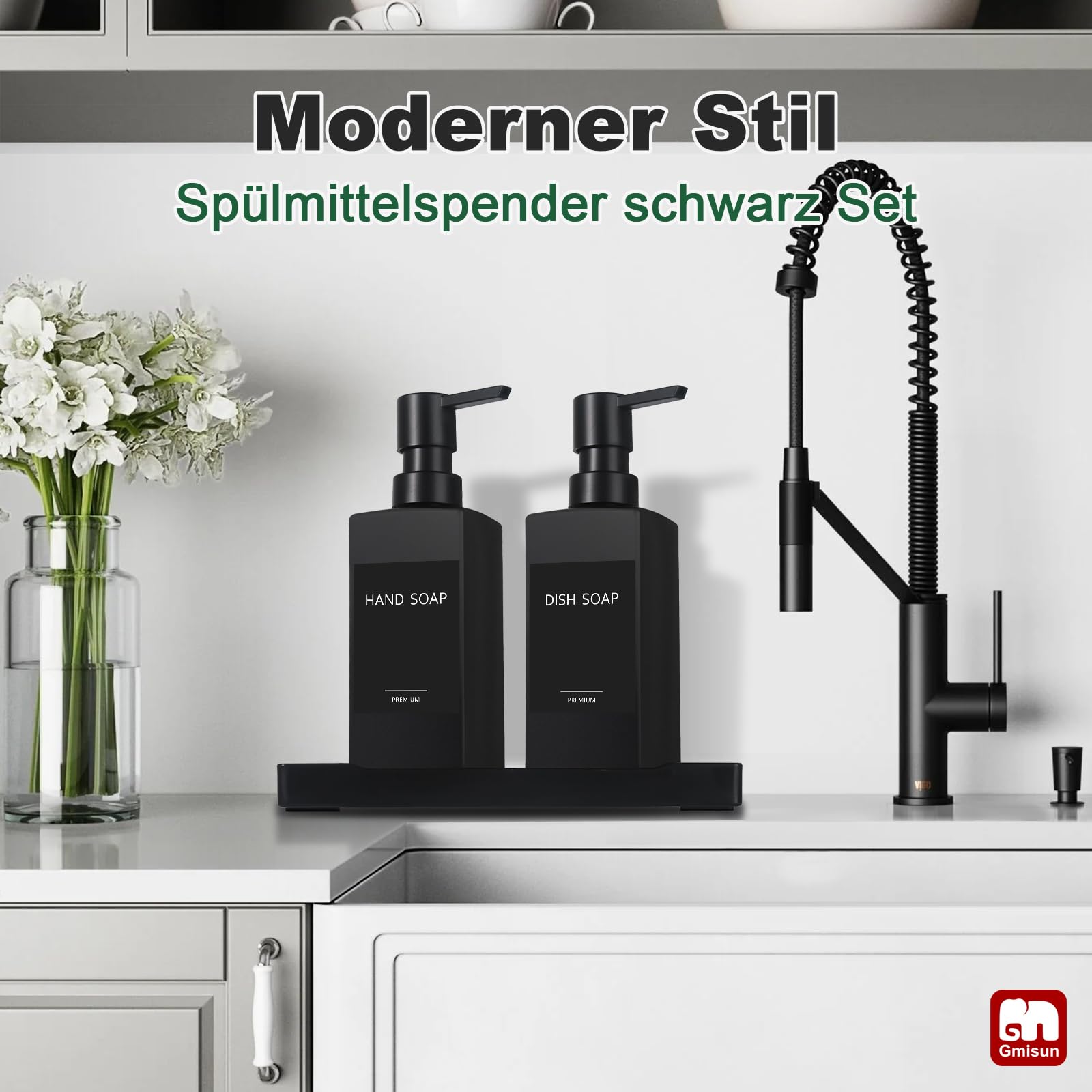 Zeepdispenser van 16 oz met 304 roestvrije roestvrijstalen pomp, keuken, badkamer zeepdispenser, navulbare vloeibare glazen zeepdispenser voor handzeep, zeep, lotion. (transparant