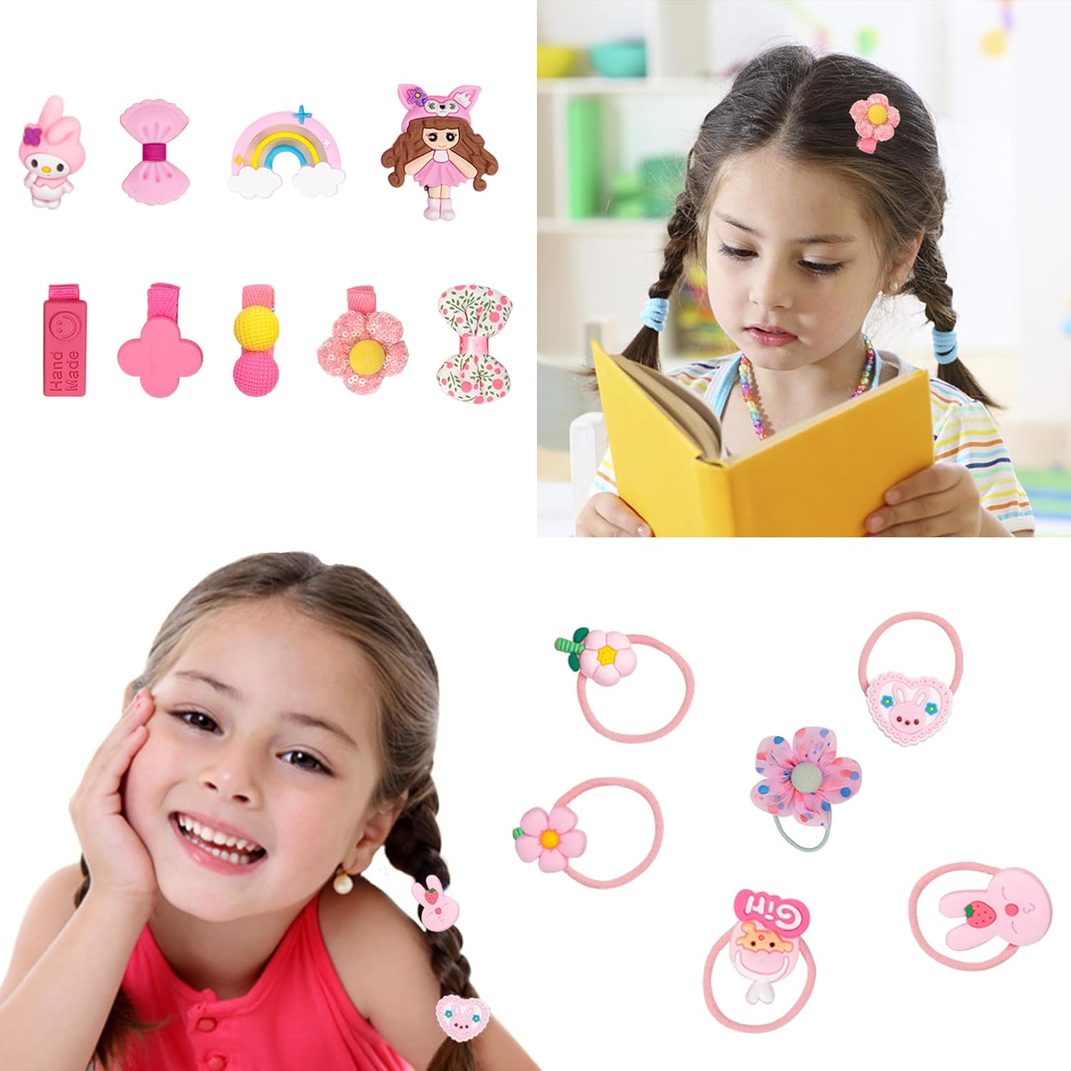 Hair Accessories Set with Jewelry Box - Hair Clips, Barrettes, Ties, Bows for Girls Ages 3-12