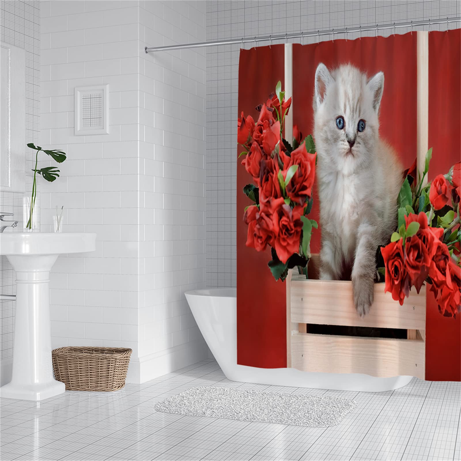 Amazon｜シャワーカーテン レッドローズキャット 240x220cm シャワー