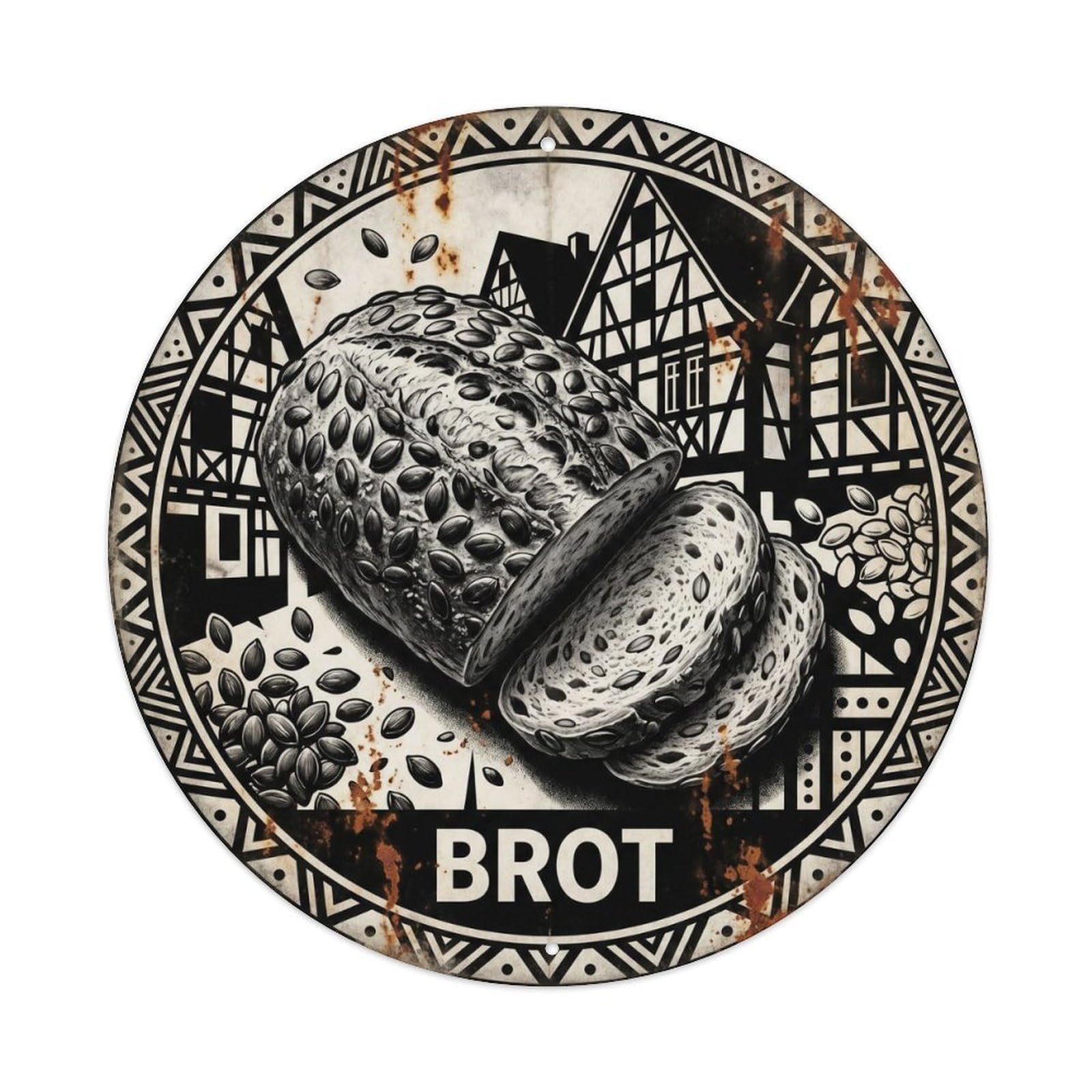 German Culture Bread Baker Shop Monochrome Contrast Metal Tin Sign