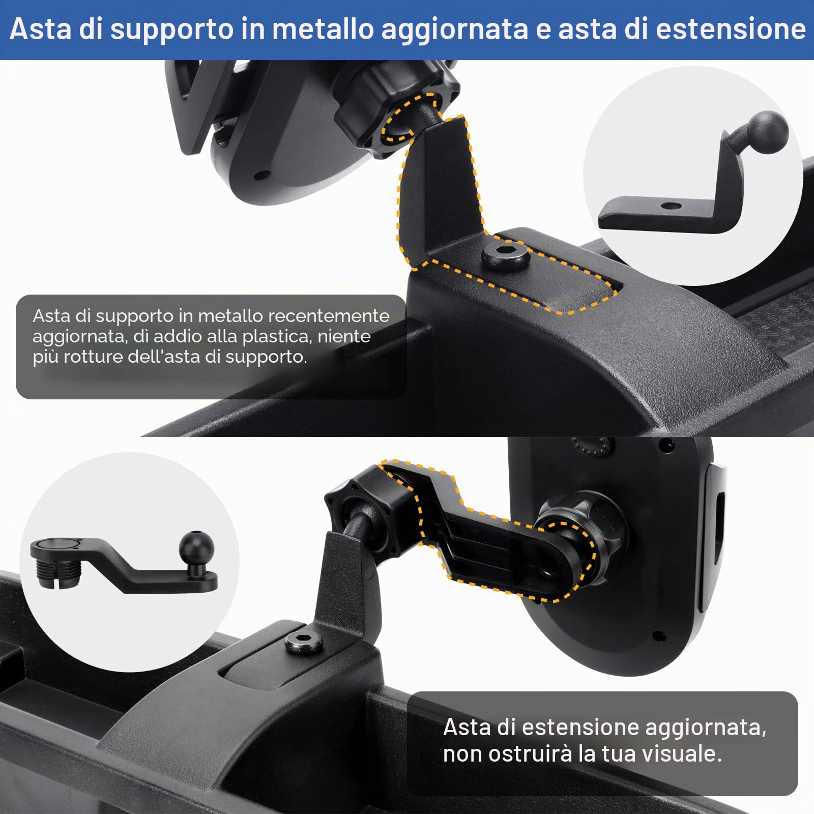 Supporto per telefono per Jeep Wrangler JL JLU & Gladiator JT, kit di sistema di supporto per telefono, multi-supporto, per cruscotto, con braccio di estensione, asta in metallo, non per modelli a
