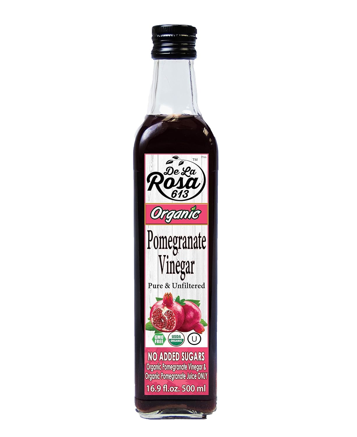 De La Rosa Organic Extra Virgin Olive Oil, Raspberry & Pomegranate Vinegar, 100% Pure, Raw & Unfiltered, Vegan, Kosher, Non-GMO & Gluten Free, Great for Salad Dressing & More 16.9 Oz (Pack of 3)