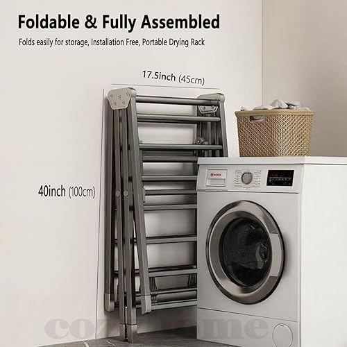 Miniatura 7 de Tendedero plegable de alta resistencia para ropa  71 pulgadas extra grande, soporte para secadora de ropa de metal extra grueso con ruedas, diseño