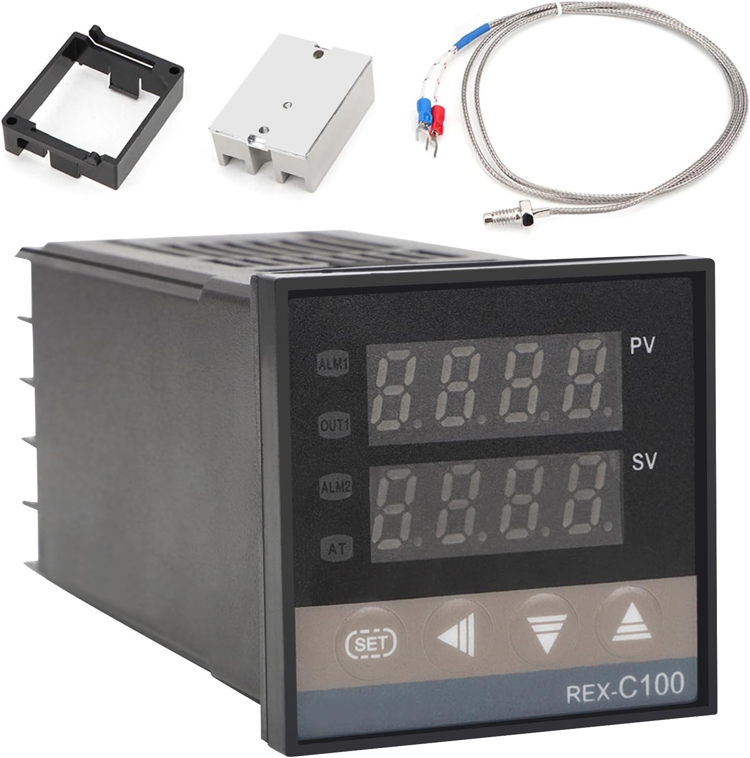Digital Temperature Controller AC 100-240V Smart Thermostat PID REX-C100 Temperature Controller 40A Solid State Relay K Thermocouple GD for Seedling, Rooting, Brewing, Heating 0-400°C