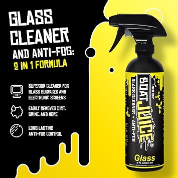 Boat Juice 2in1 Boat Glass Cleaner & Anti-Fog Spray | Boat Cleaner for Glass, Windows, Electronic Screens | Lemon Drop Scent | Marine Detailing & Cleaning Supplies, Accessories | Made in USA (16oz)