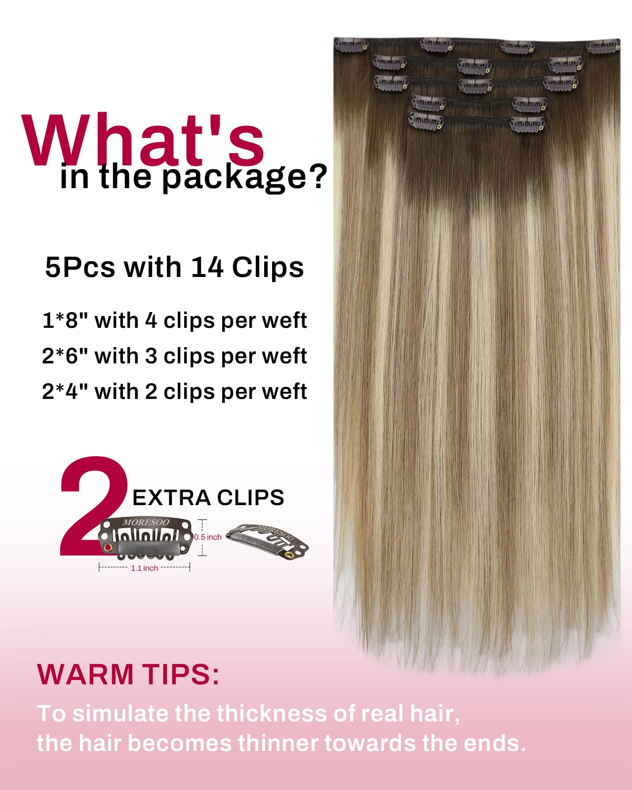 Moresoo Hair Extensions Clip in Real Hair Dark Brown Invisible Full Head Clip in Human Hair Extensions Brunette Shoulder-length Short Remy Hair 12 Inch 5 Pieces/80g #2 — view 171