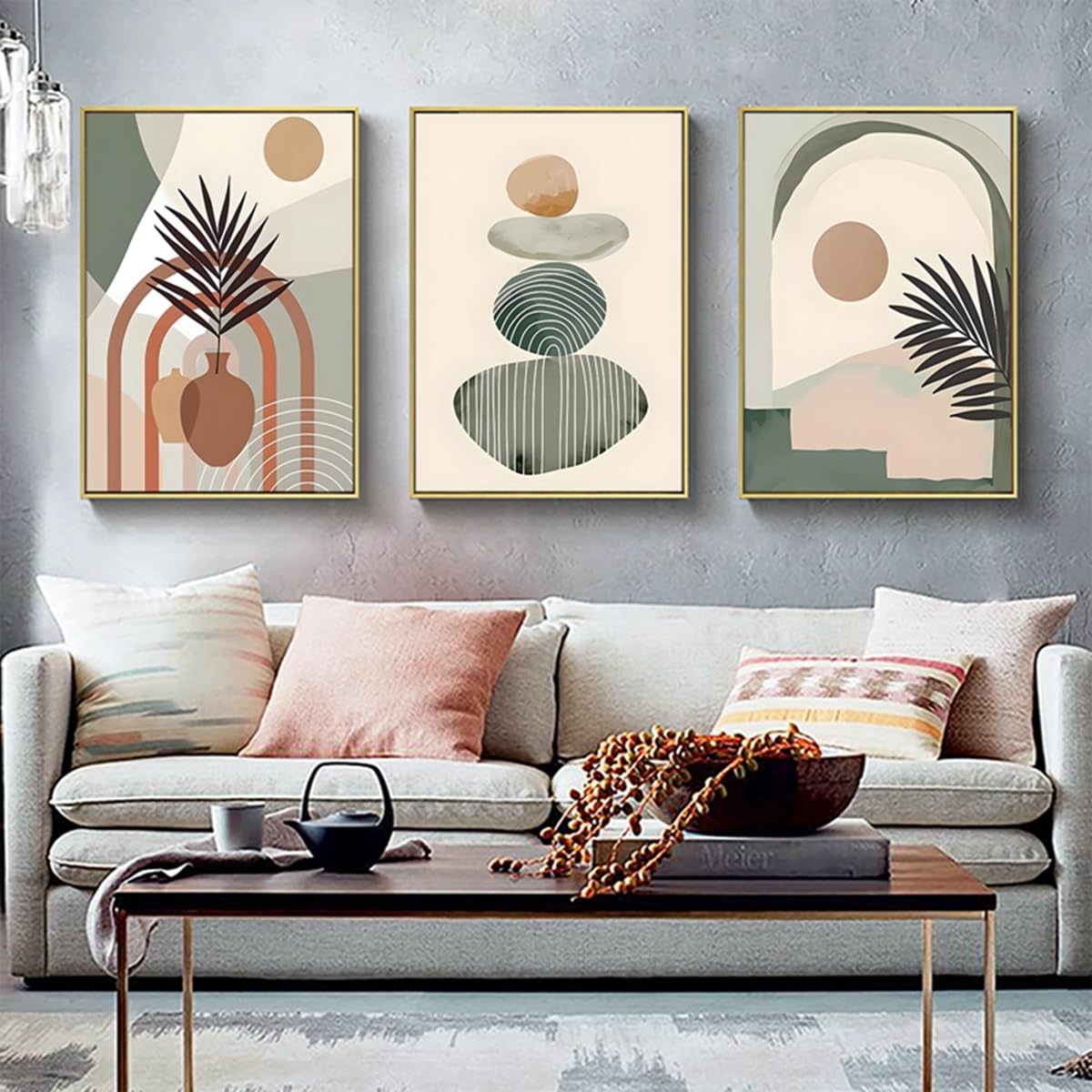 Set di 3 poster in stile bohémien, con pianta estetica, immagini moderne, arte astratta, decorazione da parete boho, senza cornice (poster 08, 60 x 90 cm x 3 pezzi)