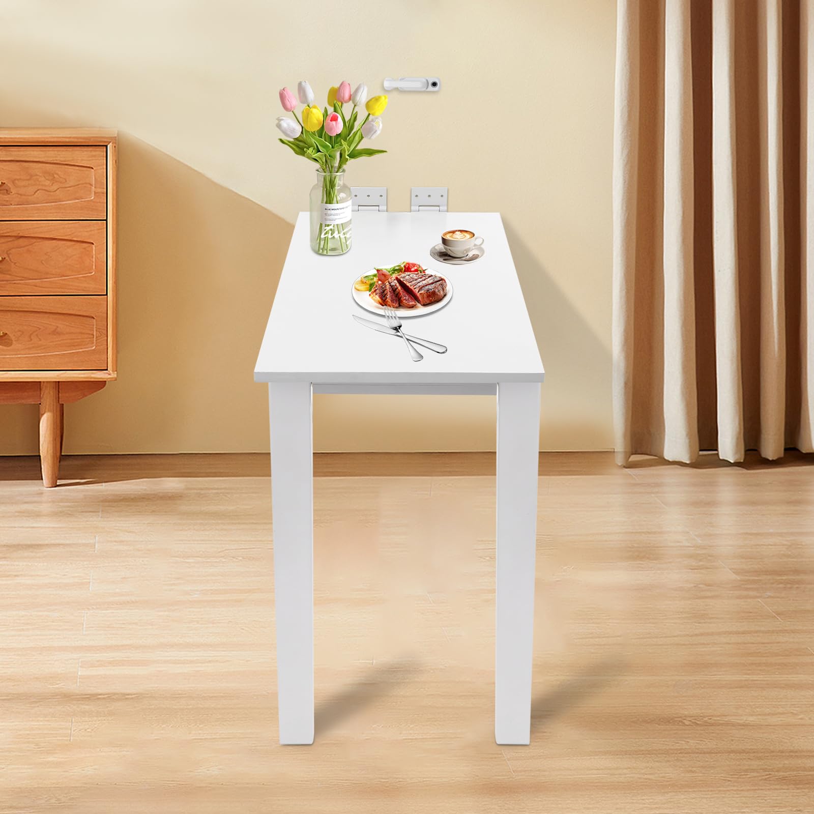 Tavolo pieghevole montato a parete, tavolo da pranzo, pieghevole, da cucina, da parete, per roulotte, da pranzo, 60 kg, portata di 60 kg, per sala da pranzo, camera da letto, studio, ecc. (bianco)