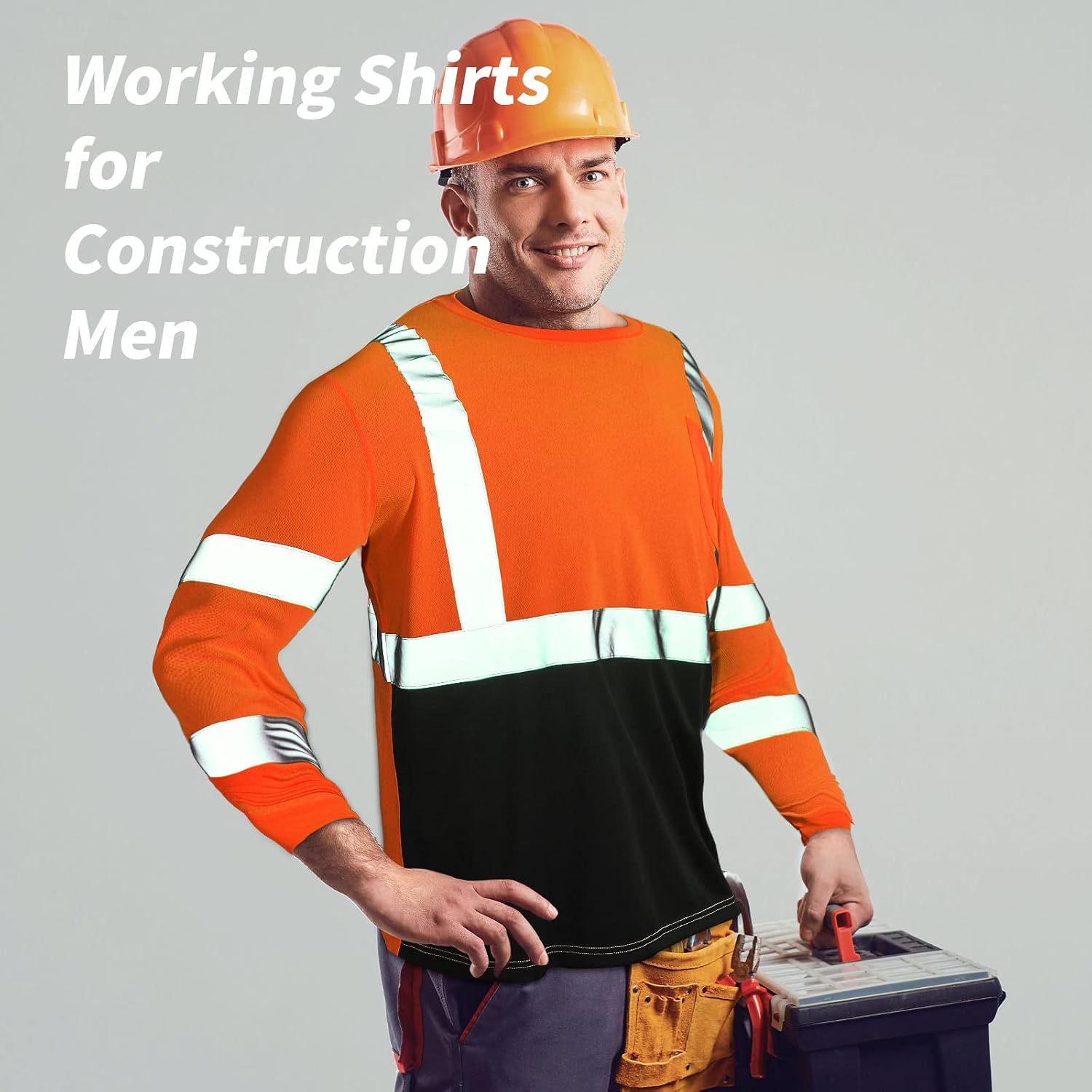 JaGely 6 Pcs High Visibility Safety T Shirts Long Sleeve Hi Vis Work XL Reflective with Pocket for Men