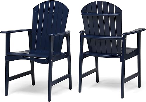 Sillas de comedor Adirondack de madera de acacia resistentes a la intemperie para Pascua (juego de 2), acabado azul marino