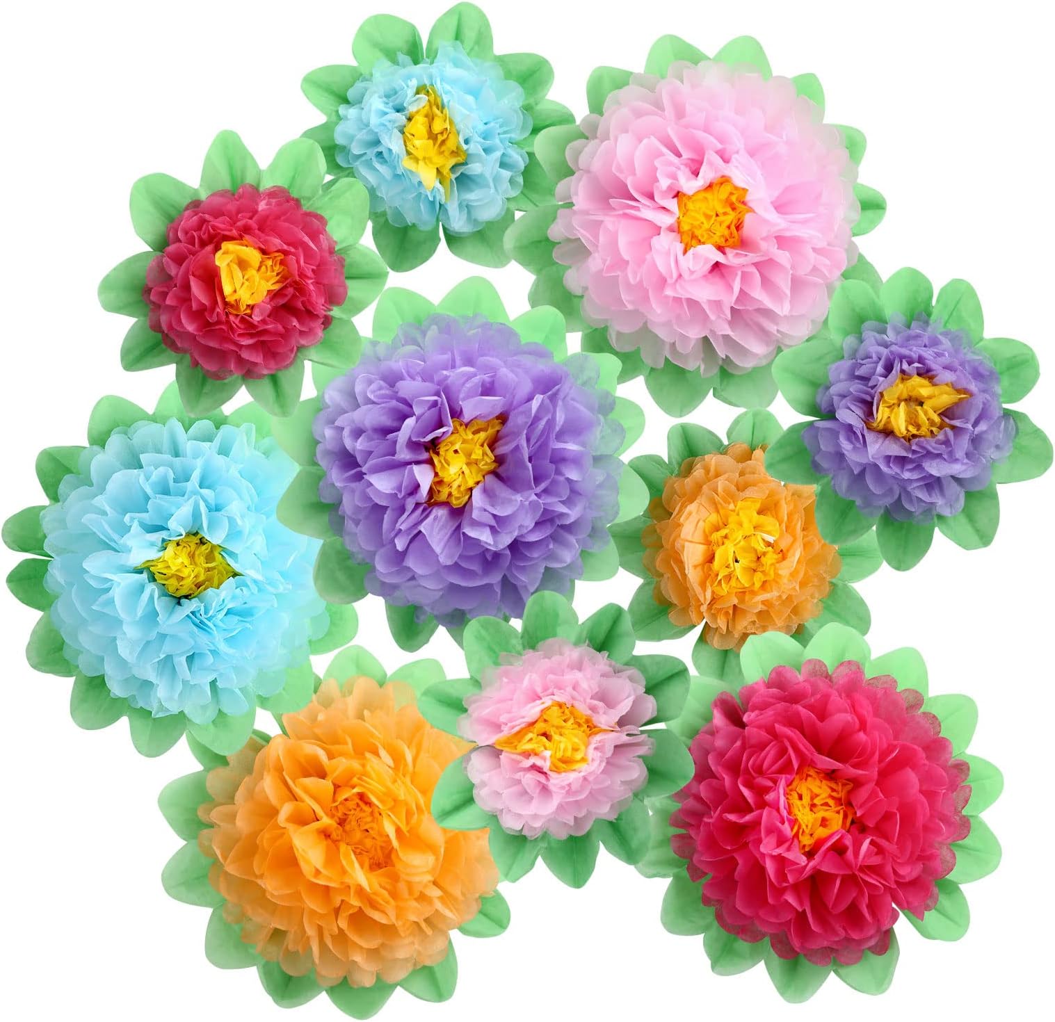 Moncolis Pack of 10 Tissue Paper Flower Pompoms for Wedding Champete Party Garden Birthday Decoration - 5 Colours 15 cm / 25 cm