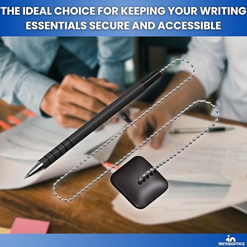 Miniatura 7 de 1InTheOffice Bolígrafo con cadena de 0.276 in, bolígrafo de seguridad con almohadilla adhesiva, bolígrafo con cadena para escritorio con base para