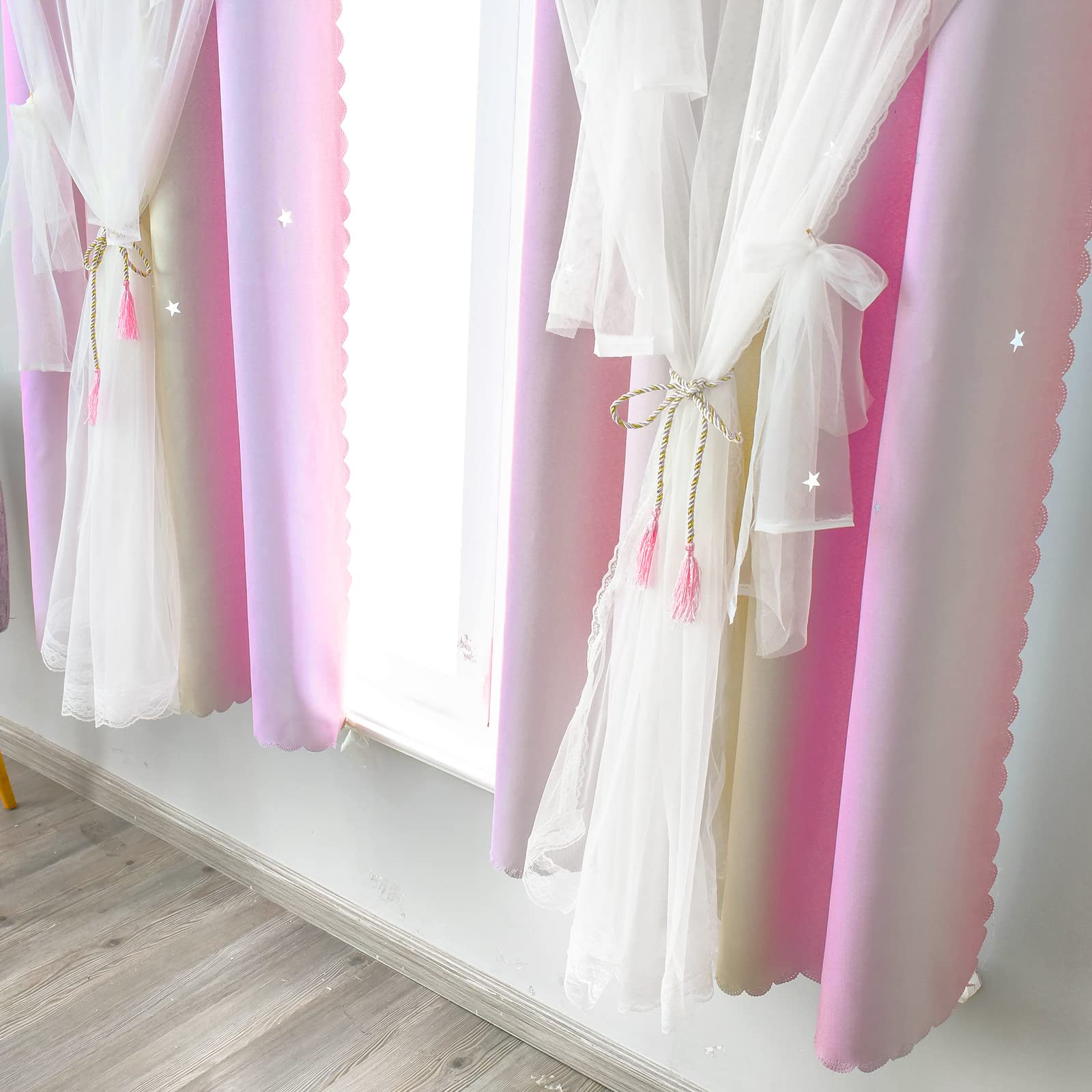 MINGPINHUIUS Blickdicht Vorhang Verdunkelungsvorhänge Doppelschicht Sterne Vorhänge Elegante Vorhänge Stern Fenster Vorhang für Wohnzimmer Kinder Jungen Mädchen Schlafzimmer