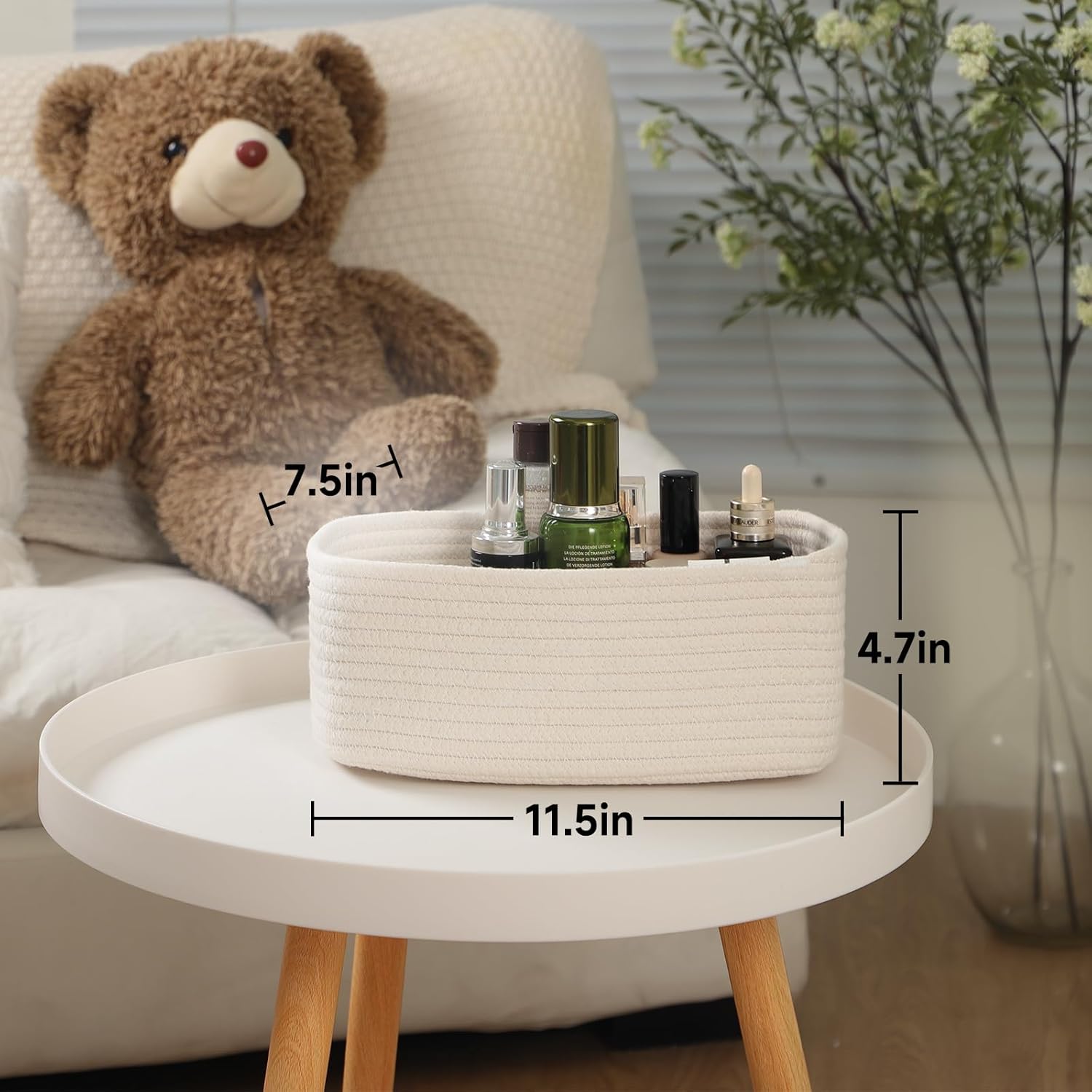 Small Storage Baskets for Organizing | Closet Organizer Bins | Shelf Toy Basket | Woven Rope Baskets | Cube Decorative Box | Shallow Basket | 11.5x7.5x4.7” | 3 Packs Off White - Image 2