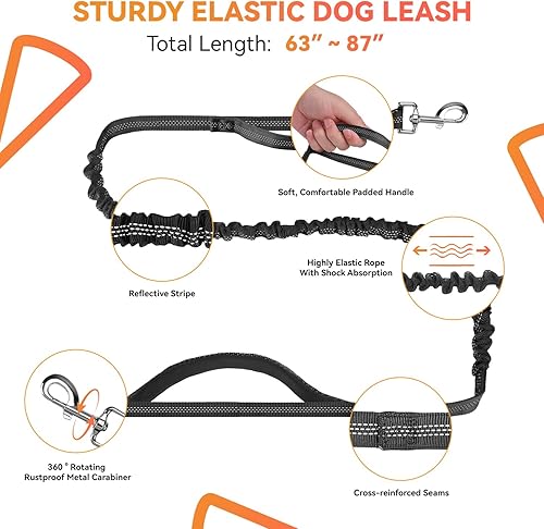 Miniatura 3 de Correa de perro manos libres con cinturón de cintura y bolsa con cremallera, correa de cintura resistente para correr, caminar, trotar y senderismo,