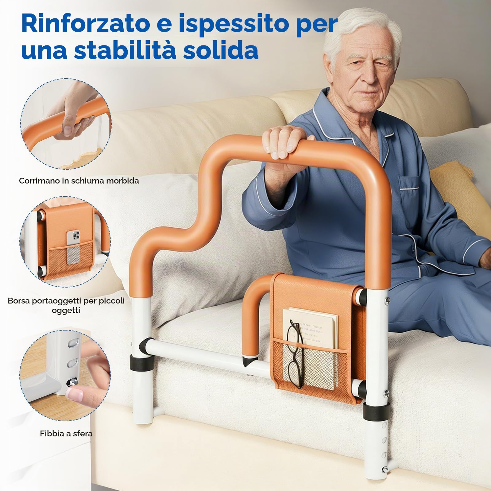 Sponda Letto Anziani, Ausili per Alzarsi Dal Letto, Barra di supporto regolabile Griglia per la Sicurezza Degli Anziani, Recinzione Anticaduta per Letti, Maniglia Protezione