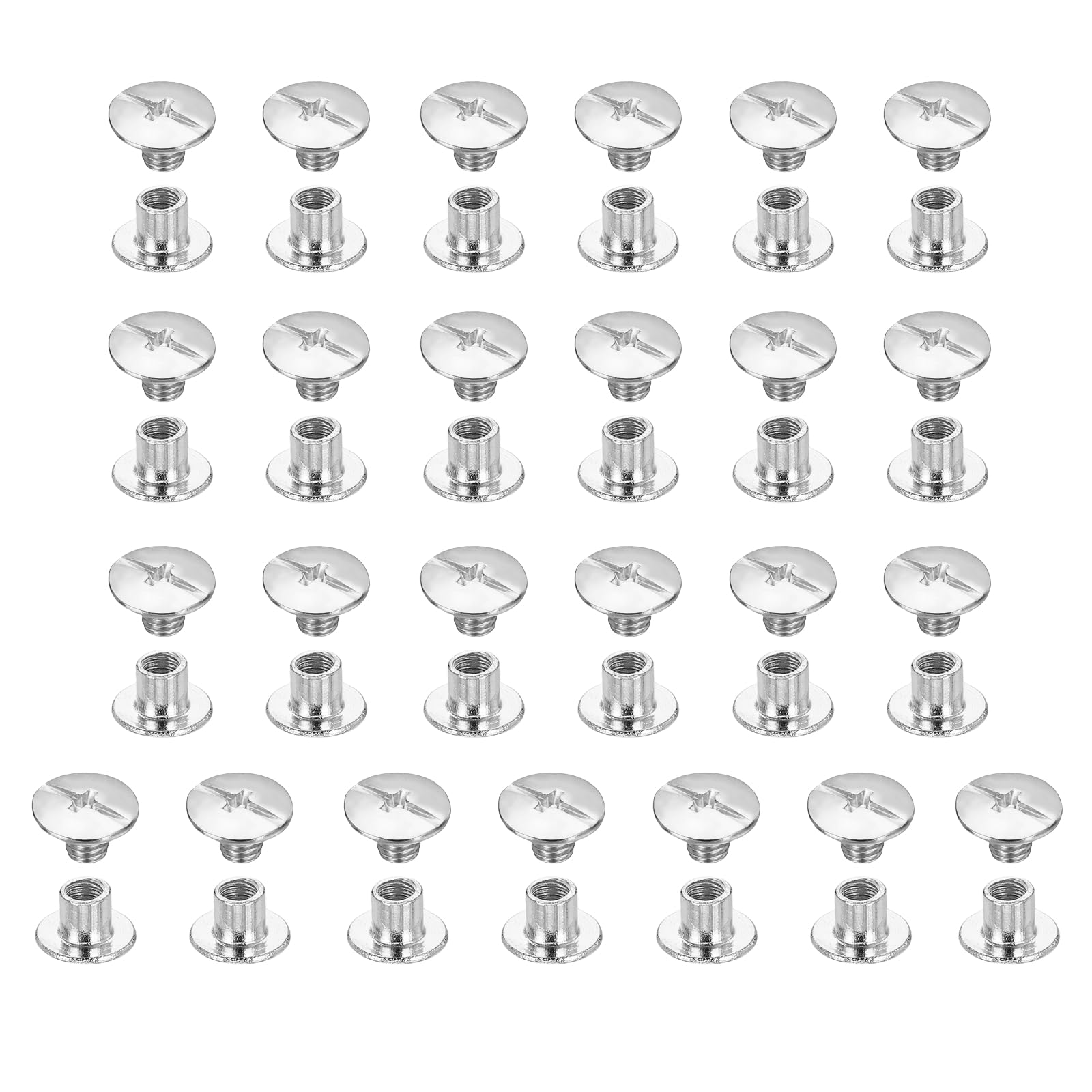 sourcing map 25set Chicago Screw M5x5mm Phillips Nail Rivet Stud Bolts Rivets Binding Post Screw for DIY Craft Leather Belt Bag Bookbinding, White