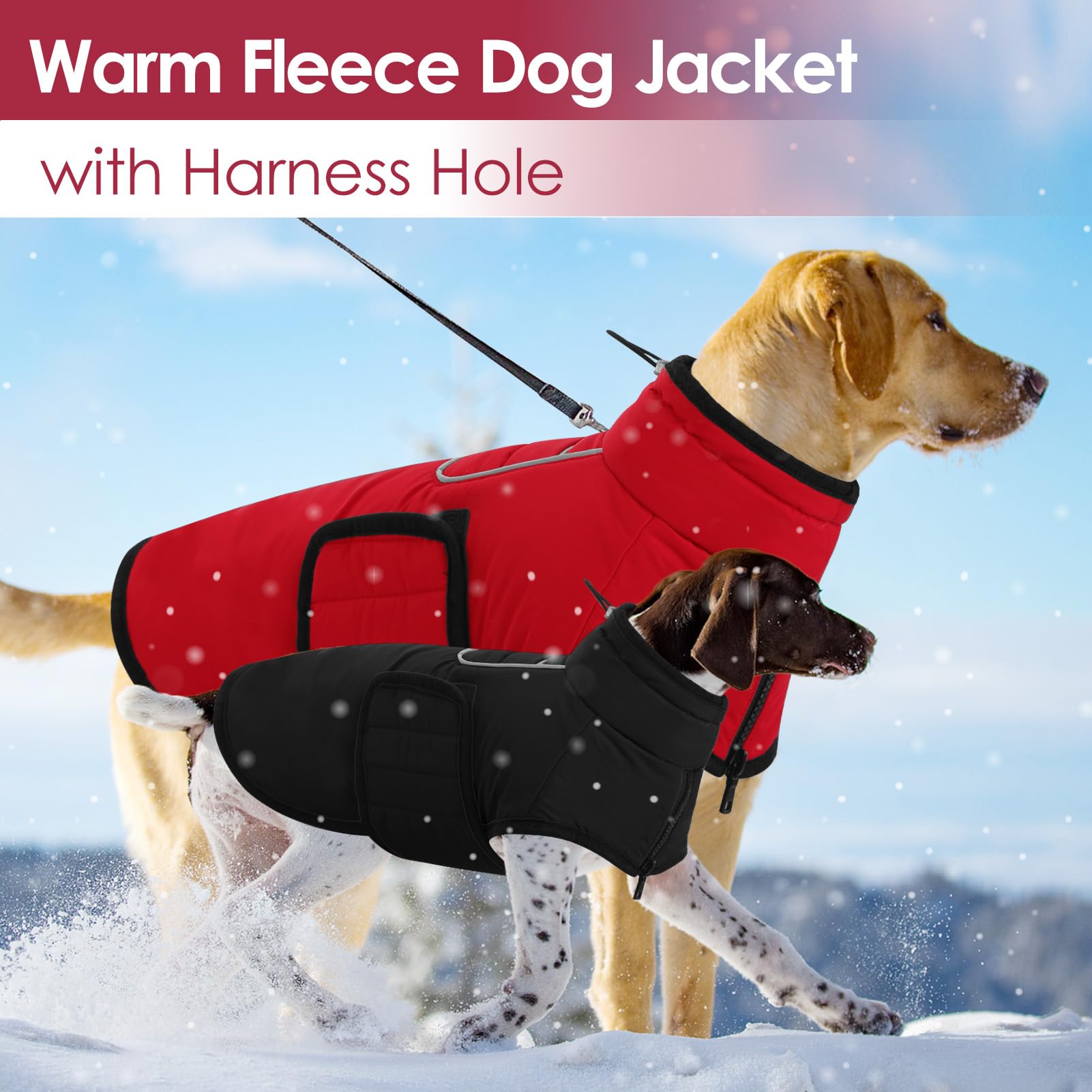 AOFITEE Abrigo de invierno para perro grande, chaqueta impermeable con agujero para arnés, chaqueta acolchada de forro polar cálido para perros grandes, traje de nieve reflectante resistente al viento