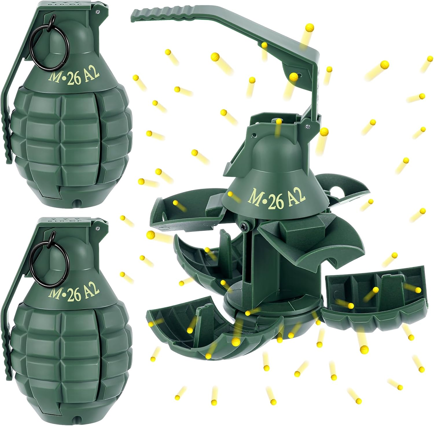 Sratte 4 Pcs Toy Hand Grenade for Cs Game with 20 Round Foam Ammo Model Tactical Fake Grenade for 14+ and Adults Outdoor Army Military Camo Party Favors Pretend Role Play Prop Game(Black)