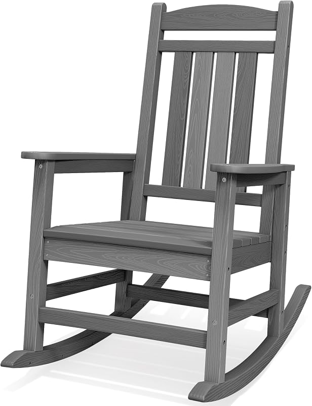 SERWALL Rocking Chair Outdoor, HDPE Patio Rocking Chairs, Multi Gray | HDPE All-Weather Oversized Outdoor Rocking Chair for Adults, Porch Rocker for Balcony, Yard, 350LBS