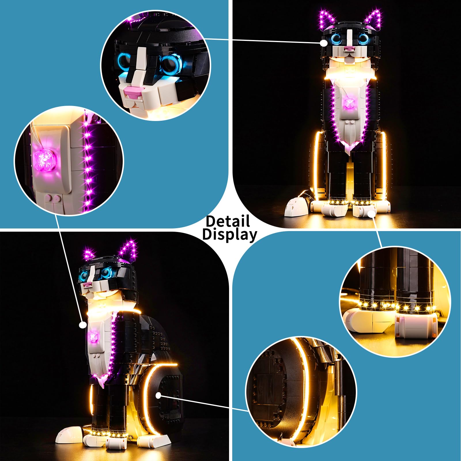 BrickSoul Led Light Kit for Lego Tuxedo Cat, Compatible with Tuxedo Cat Lego 21349 Building Set Lego Light Kit, Light Up Legos Black Cat - NO Lego Blocks Set