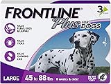 FRONTLINE Plus Flea and Tick Treatment for Large Dogs Up to 45 to 88 lbs. 3 Treatments 3 Count