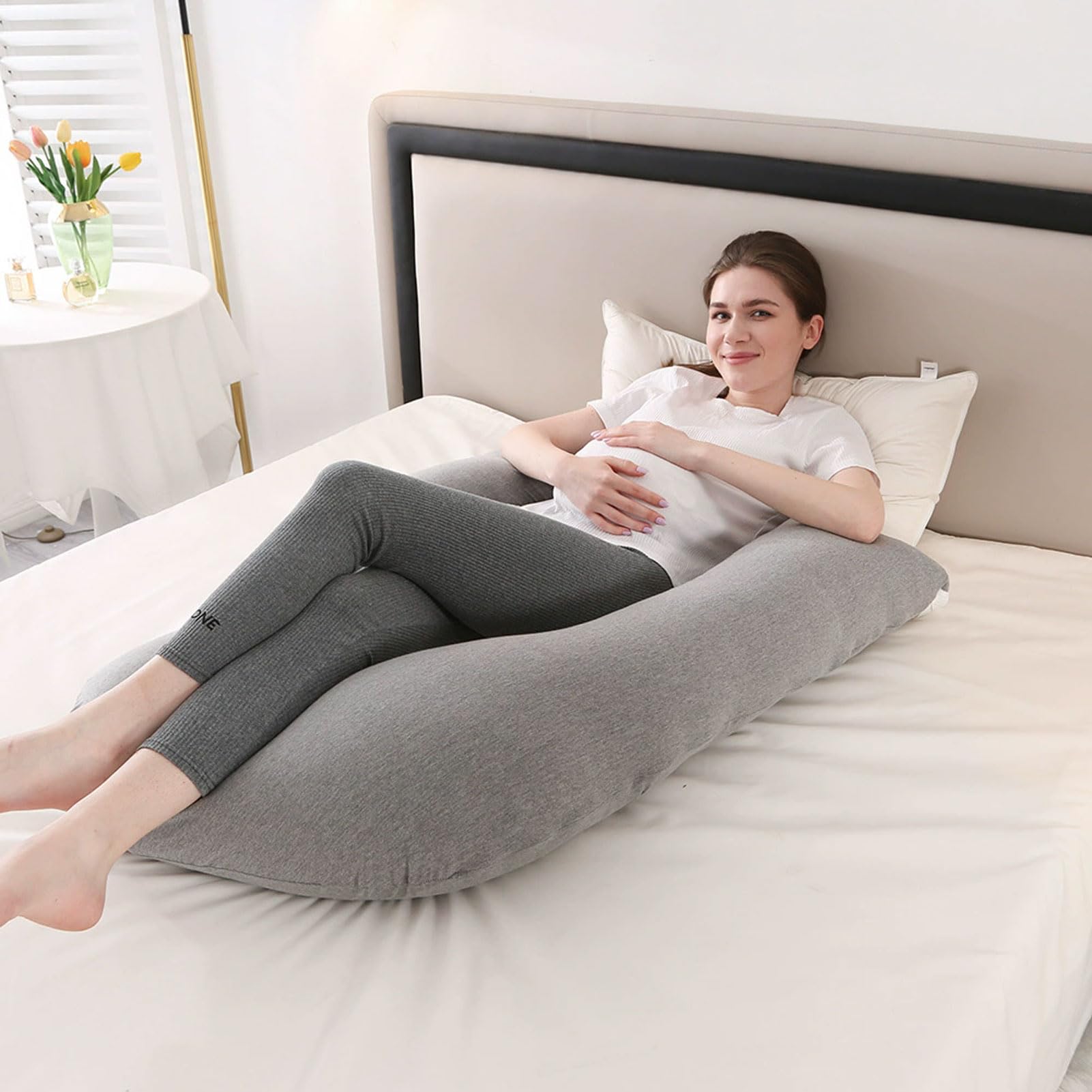 HUHJYUGE Almohada de Embarazo para Dormir, Almohada en Forma de H Embarazo, Almohada de Embarazada y Cojin de Lactancia, Almohada Maternidad para Dormir de Lado (3)