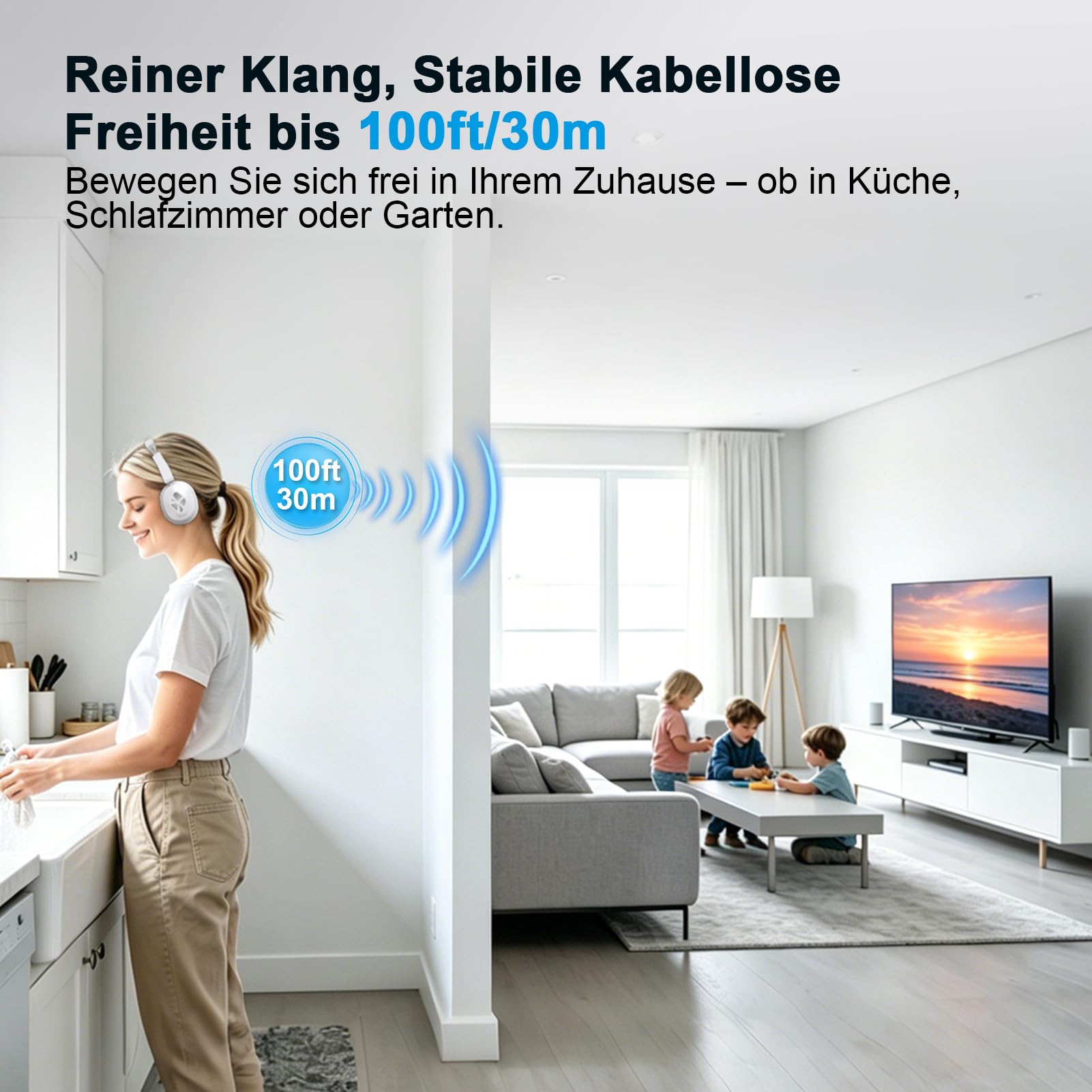 Earbay Funkkopfhörer für Fernseher, TV kopfhörer kabellos für Senioren mit Sender-Ladestation,Bluetooth 5.4 Over-Ear Kopfhörer mit 3 Audiomodi & ohne Audio-Verzögerung, Geschenk für Senioren/Eltern