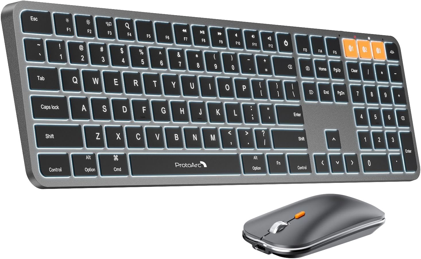 ProtoArc Backlit Bluetooth Keyboard Mouse for Mac, KM100A Ultra Slim