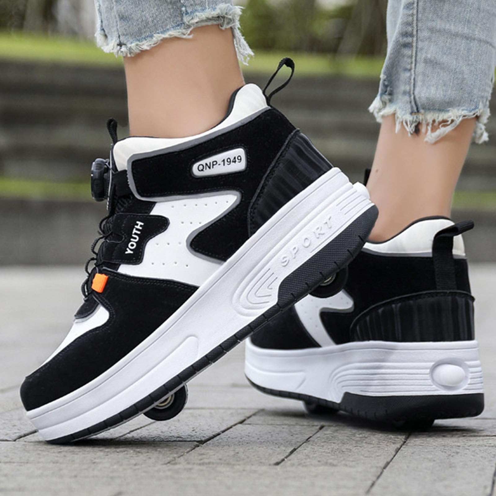 Surwin Schuhe mit Rollen Kinder Mädchen Jungen, Drehschnalle Halbhoher Turnschuhe mit Einziehbaren Hinterrädern, Rollschuhe Schuhe Skateboardschuhe Roller Skate Shoes Rollschuhe