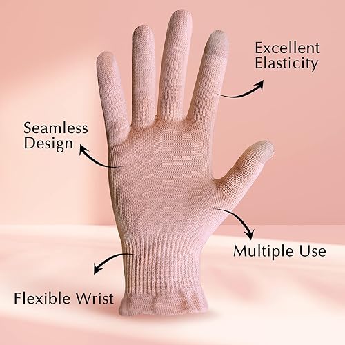 Miniatura 4 de Evridwear Guantes de algodón de belleza con dedos de pantalla táctil para spa, eccema, manos secas, cuidado de manos, hidratación de día y noche, 3