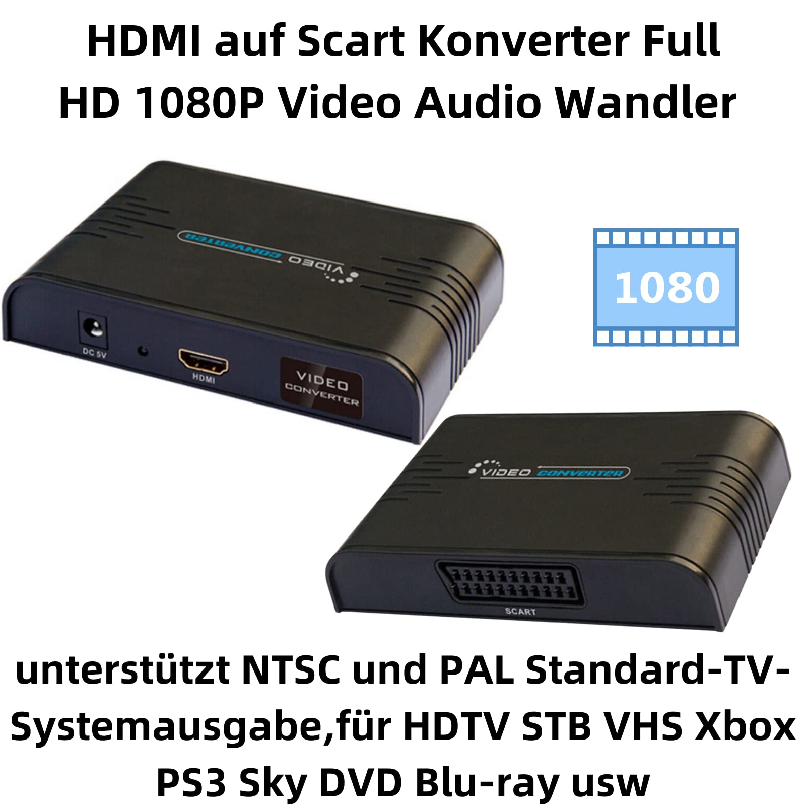 A01CS - Adattatore convertitore HDMI a SCART, 1080P, ingresso HDMI a uscita SCART, per DVD, CRT-TV, Sky, PS3, VHS, VCR, con audio stereo HD, video composito, ideale per vecchi televisori