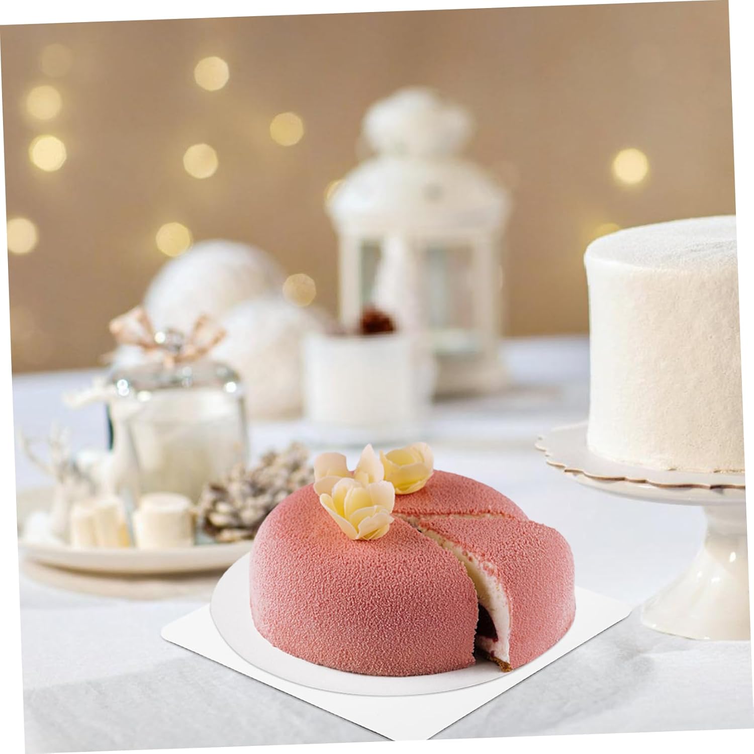 Mikikit 100pcs Thickened Cake Boards Square Cake Base for Mousse and Party Cardboard Tray for Bakeries and Events and Reusable