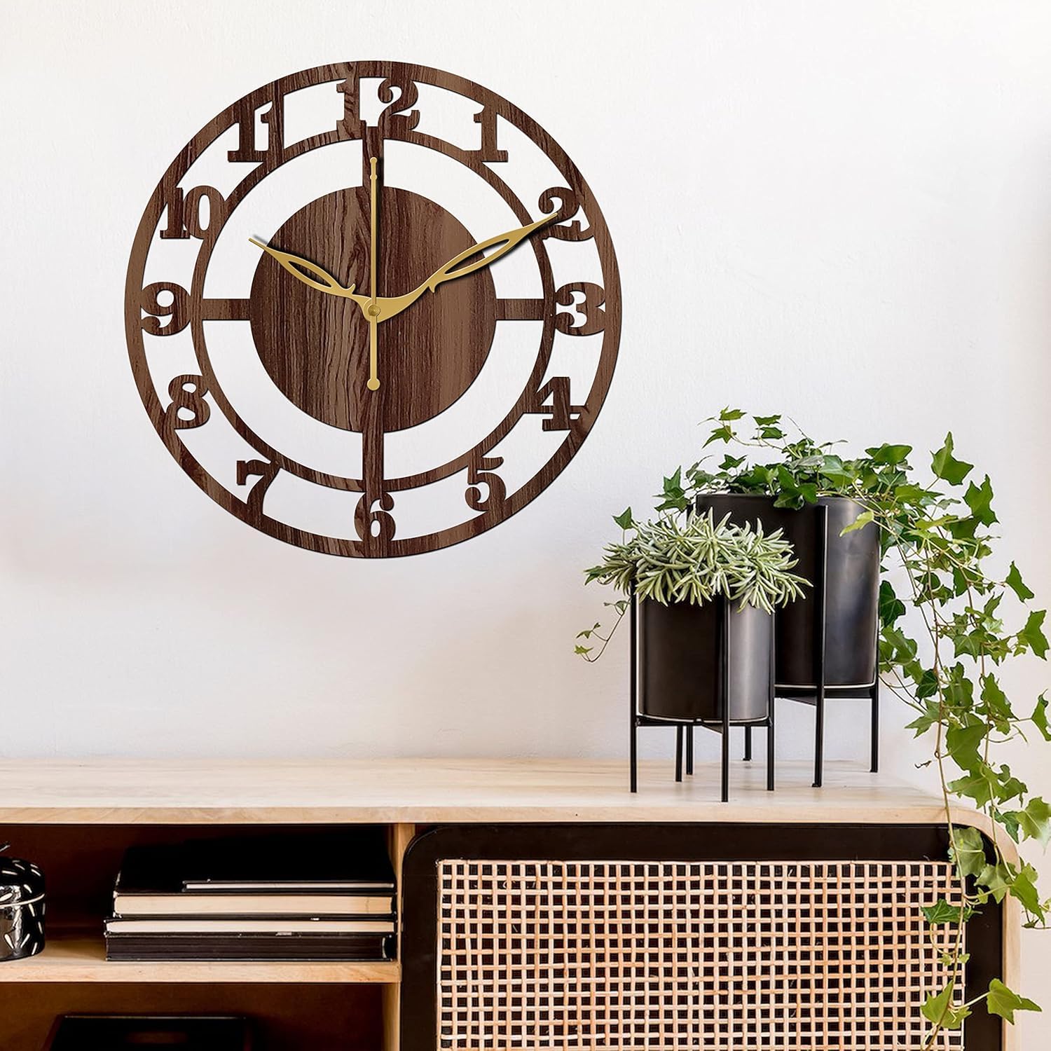 SKYVILLA 12 Inch Wooden MDF Analog Wall Clock English Numerals | Silent Quartz Movement | Lightweight Without Glass Design for Home Living Room, Offices 2