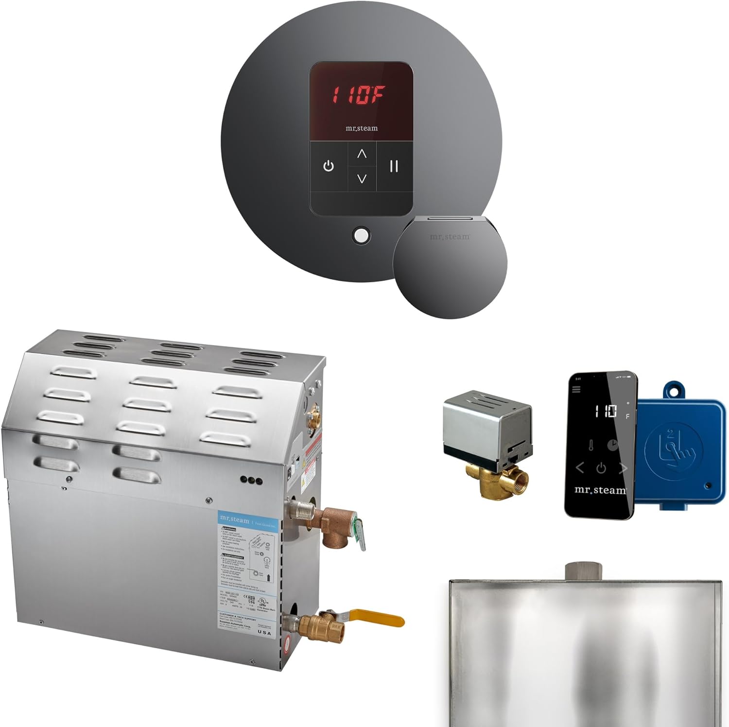Mr Steam MS 9kW (9000W) Steam Shower Generator Package w/round iTempo Control in Brilliant Black