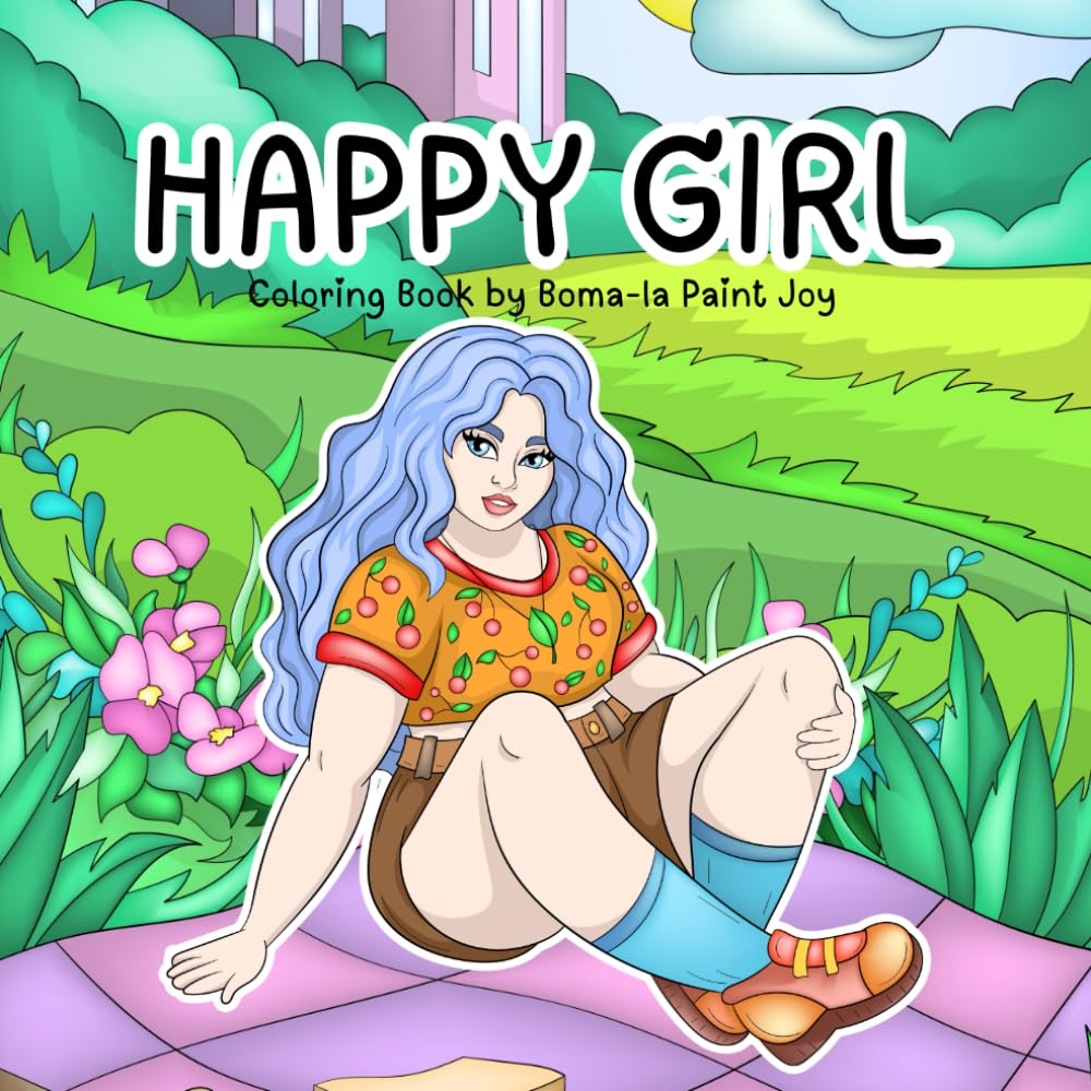 Happy girl coloring book: A Stress-Relief Coloring Book with Happy Scenes of Daily Life