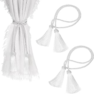 sourcing map 2 alzapaños de cortina con borlas, alzapaños de cortina con borla, cuerda trenzada decorativa para el hogar, dormitorio, baño y oficina, cortinas de ventana, color blanco