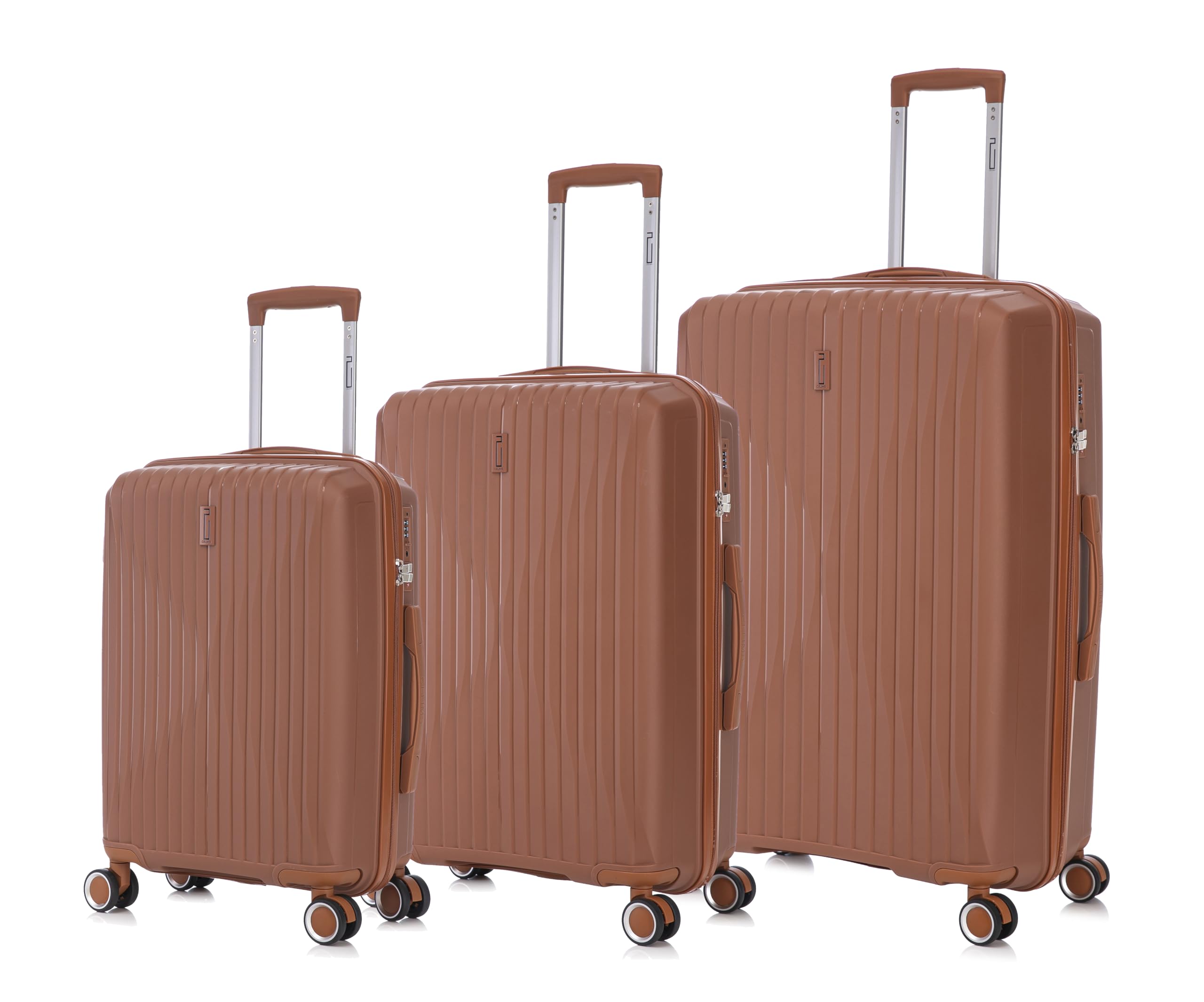 CELIMS - Zestaw 3 Walizek Kabinowa + Średnia + Duża z Polipropylenu | Model 2025 | Rozmiar 55+65+75cm | Zamek TSA | 8 Kółek 360 | Brązowy