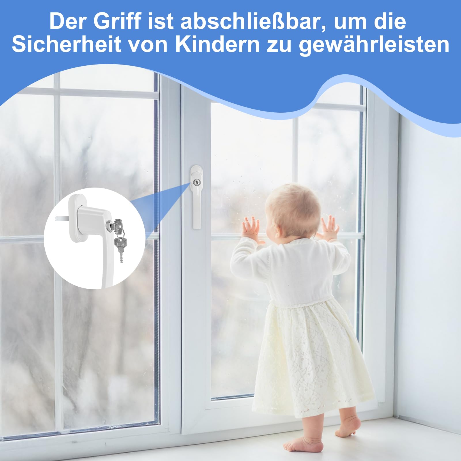 6 Stück Abschließbare Fenstergriffe, Fenstergriff-Set, mit Fenstersicherung und Aluminium-Fensterriegel, geeignet für Fenster, Balkontüren und Terrassentüren, Kindersicherung