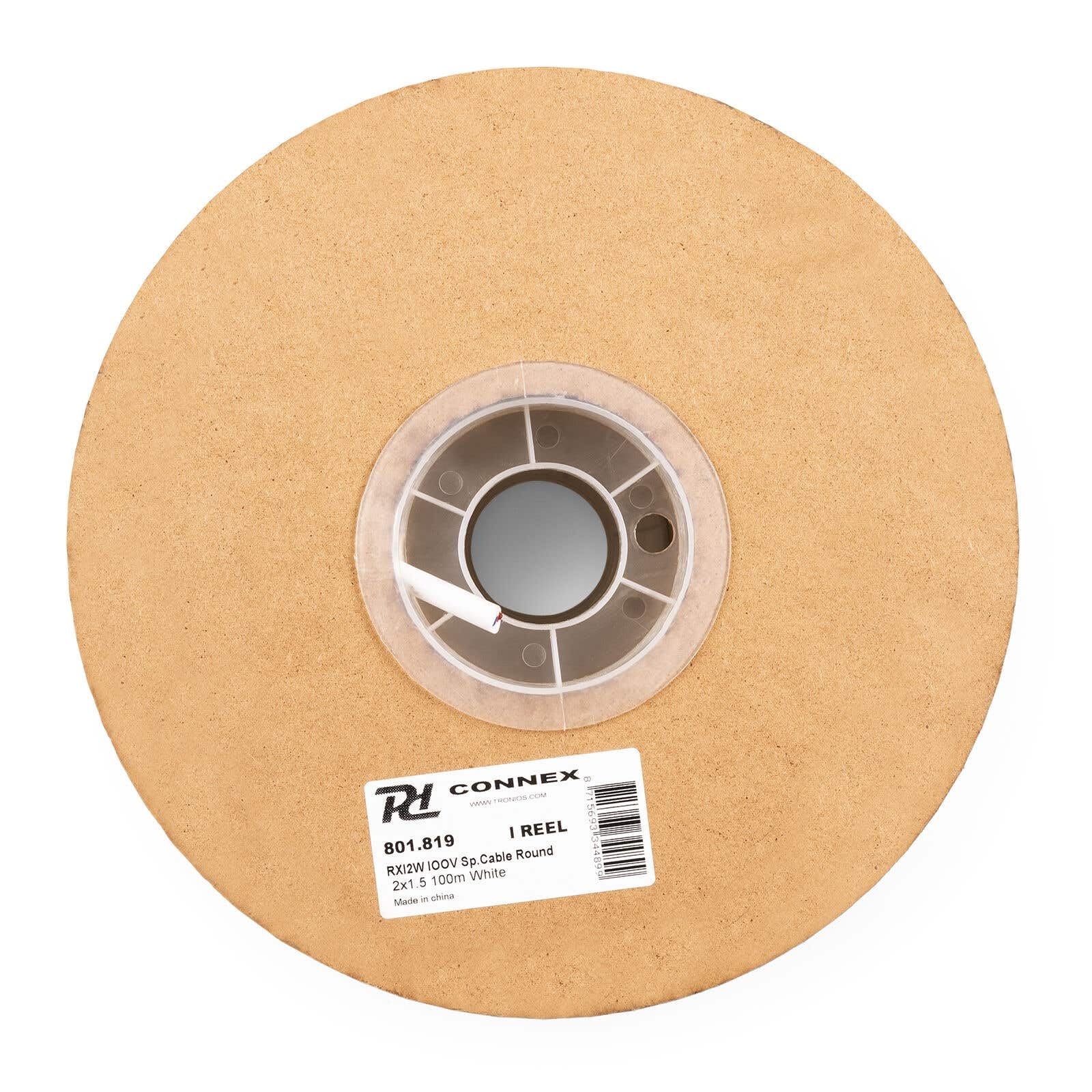 Power Dynamics PD Connex RX12W Cable de altavoz con aislamiento doble 2x 1,5 mm, ideal para sistemas de megafonía, cableado de instalación para altavoces, Potencia máx. de 15 A, 100 m, Blanco