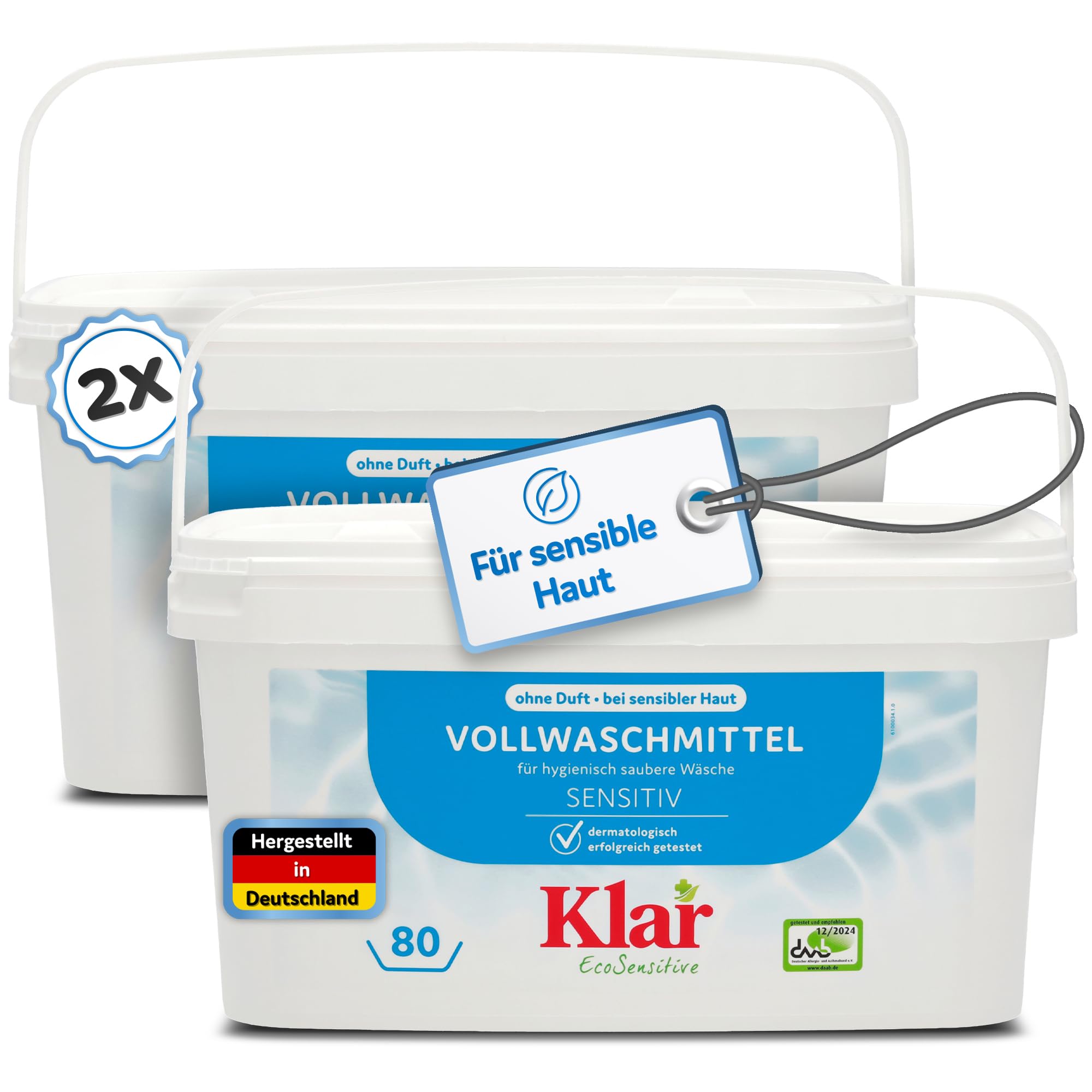 Klar Vollwaschmittel Pulver Sensitive 2x 4,4kg - 160 Ladungen